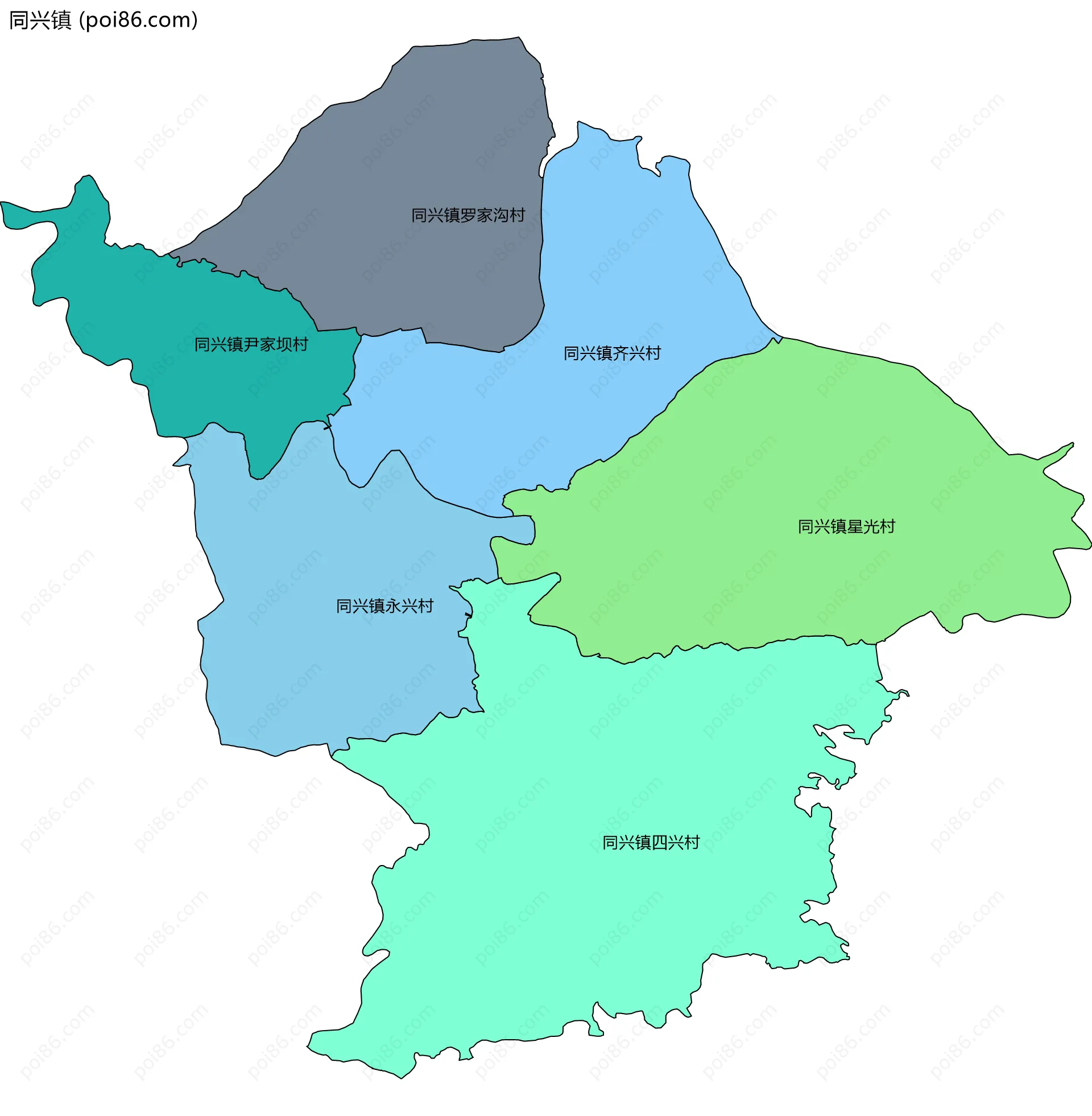 同兴镇边界地图(五级行政区划)