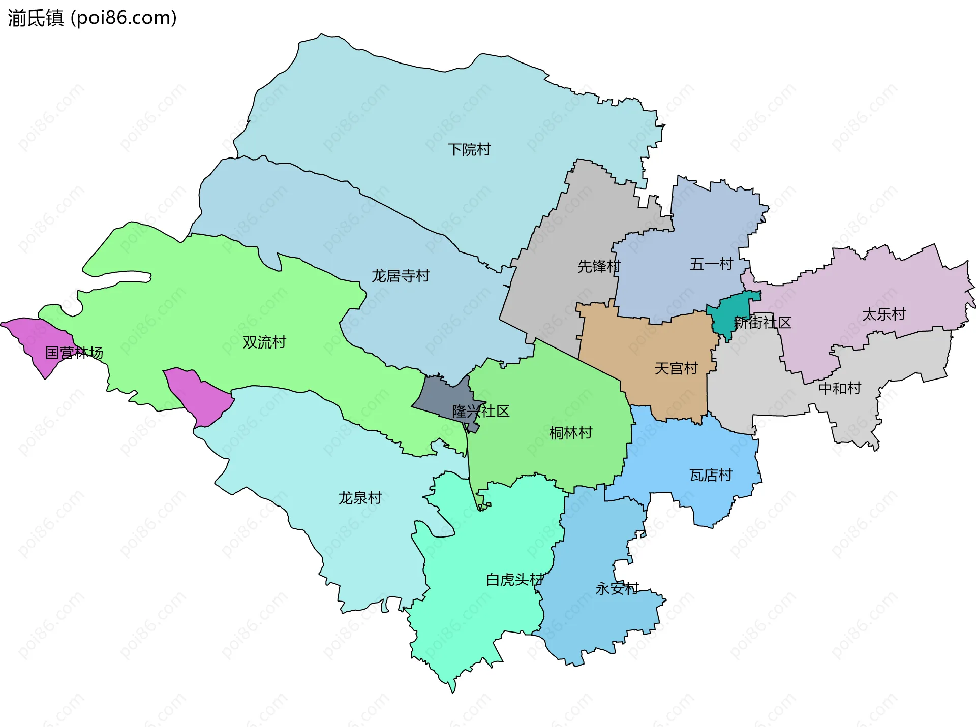 湔氐镇边界地图(五级行政区划)