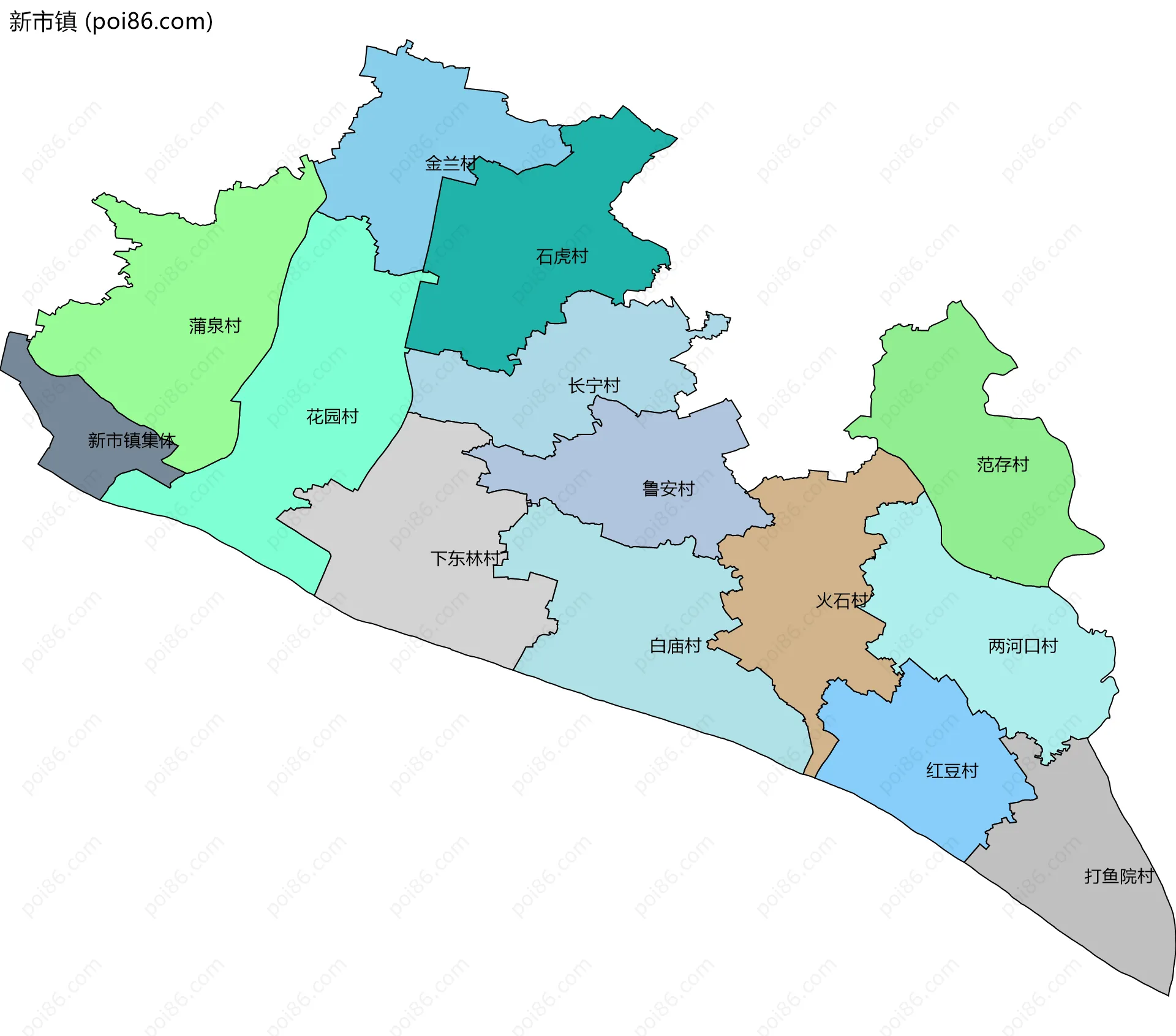 新市镇边界地图(五级行政区划)