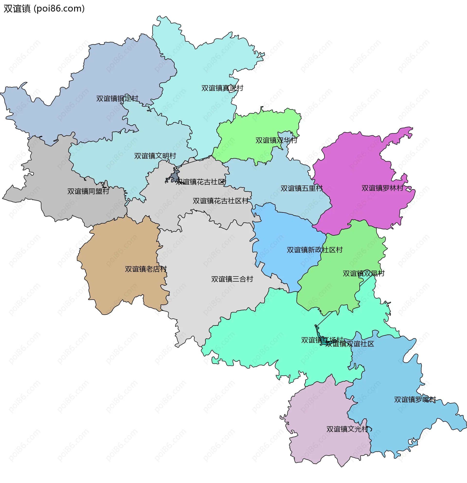 双谊镇边界地图(五级行政区划)