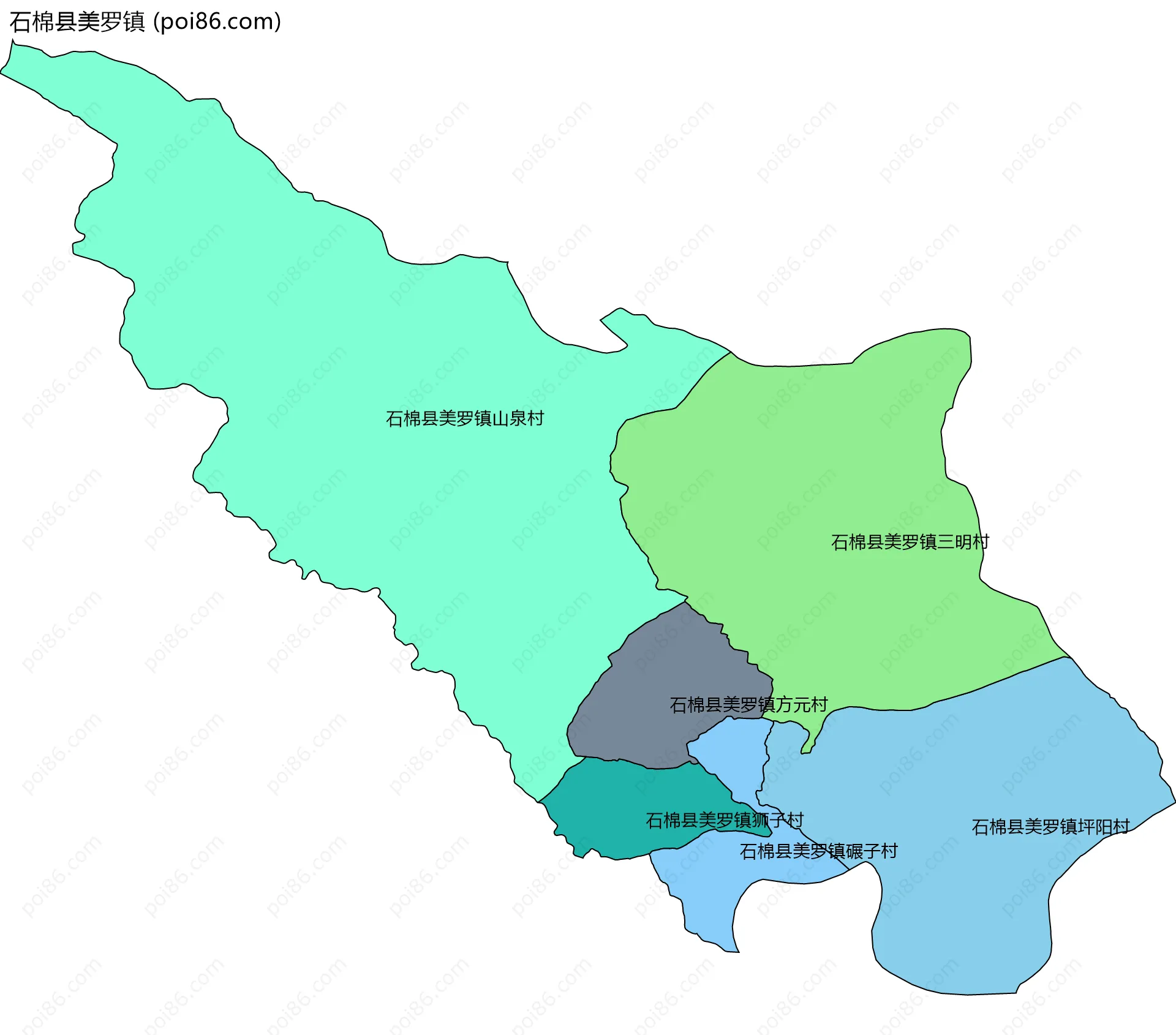 石棉县美罗镇边界地图(五级行政区划)