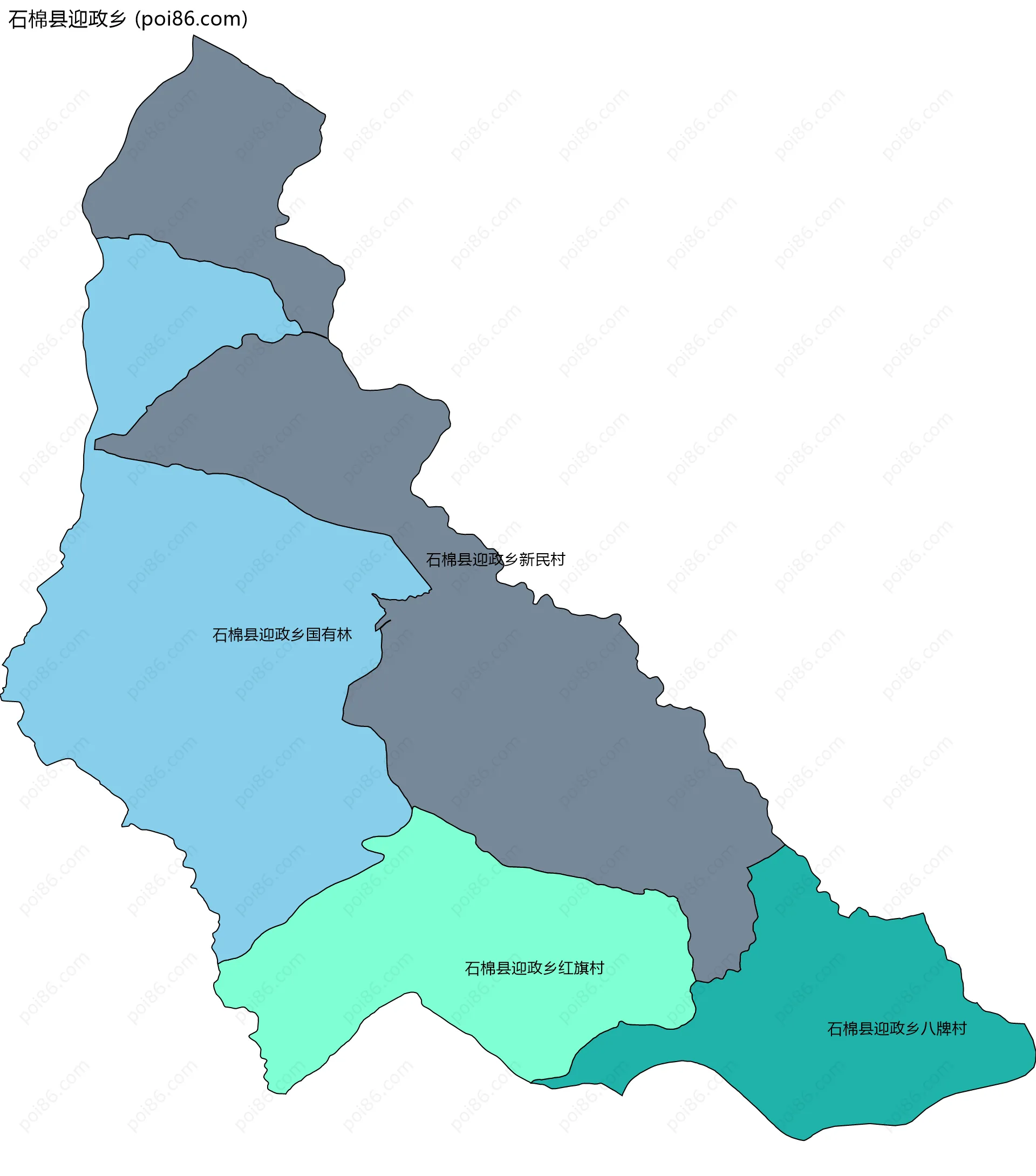 石棉县迎政乡边界地图(五级行政区划)