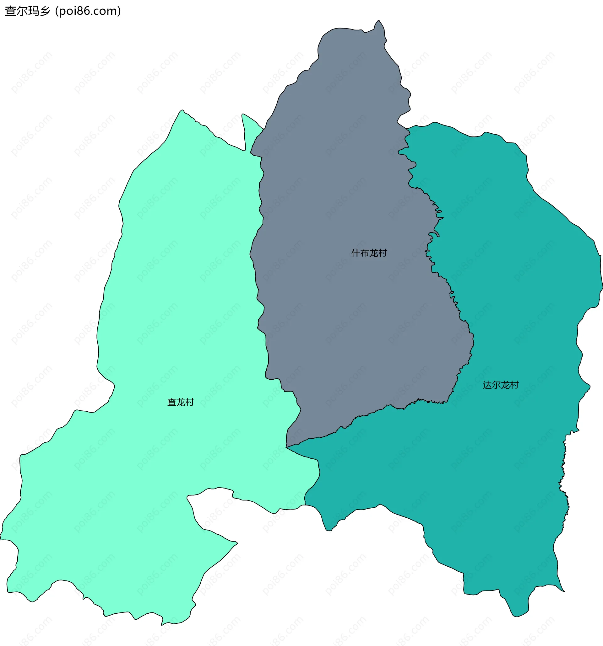 查尔玛乡边界地图(五级行政区划)