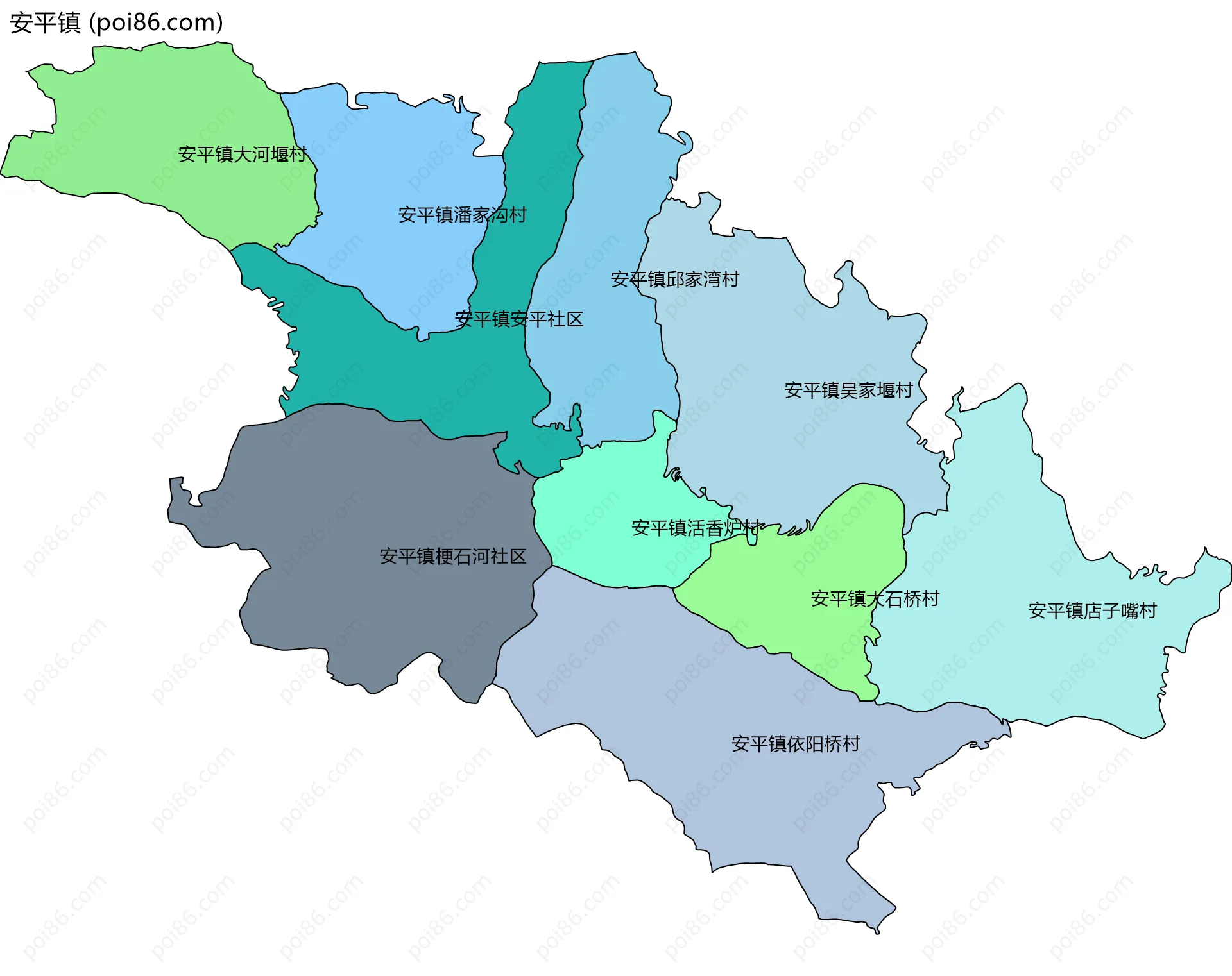 安平镇边界地图(五级行政区划)