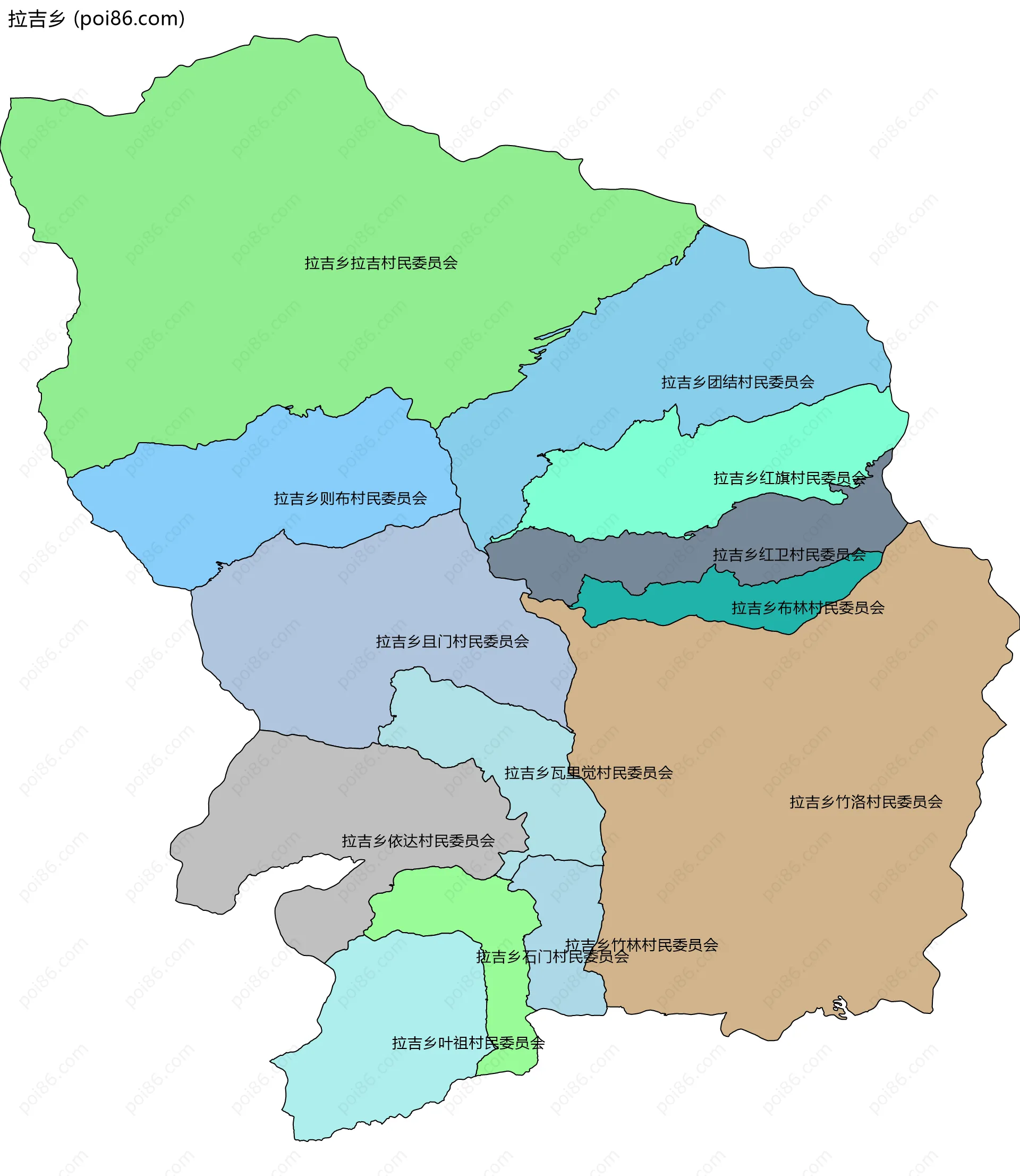 拉吉乡边界地图(五级行政区划)
