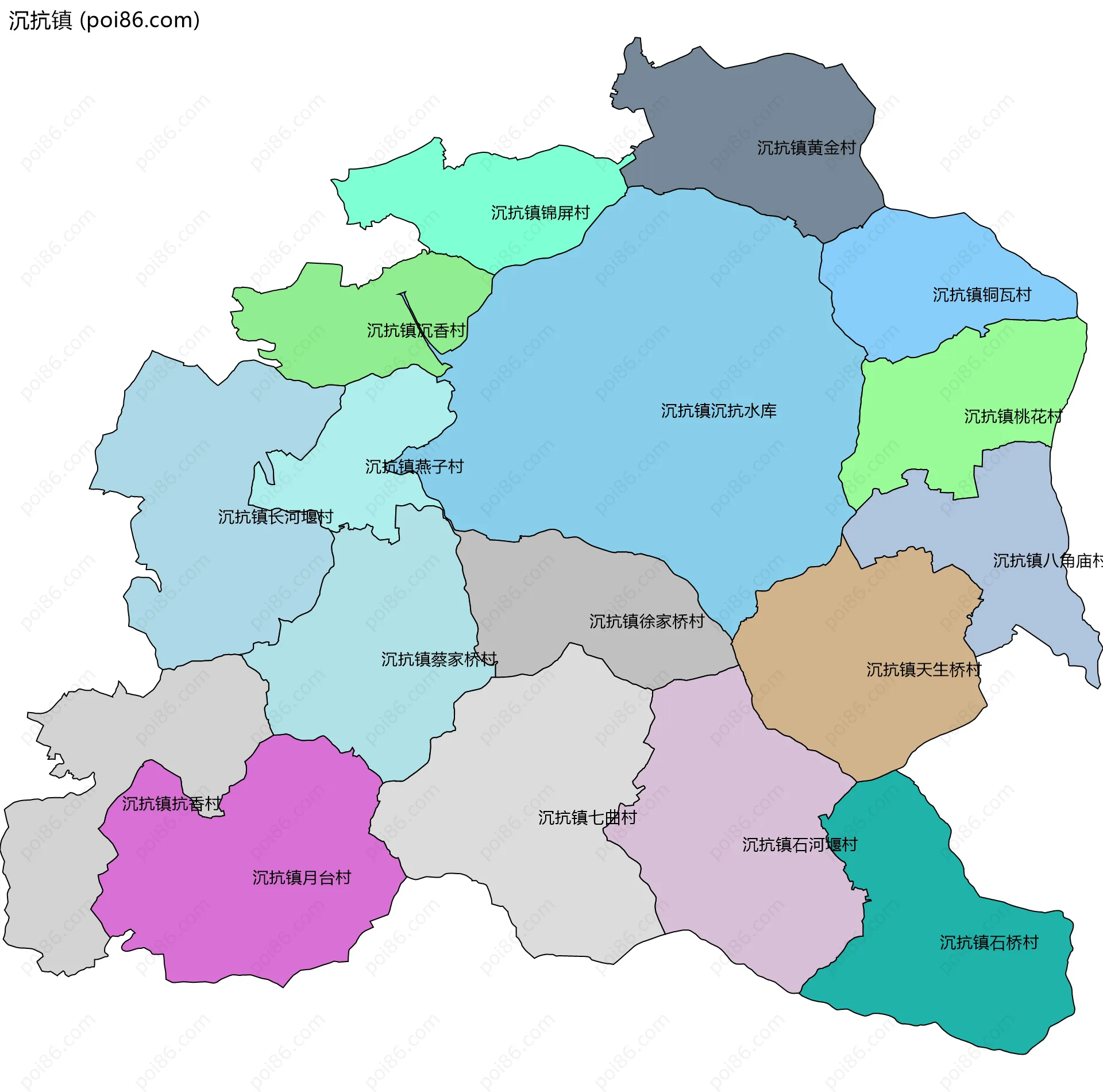 沉抗镇边界地图(五级行政区划)