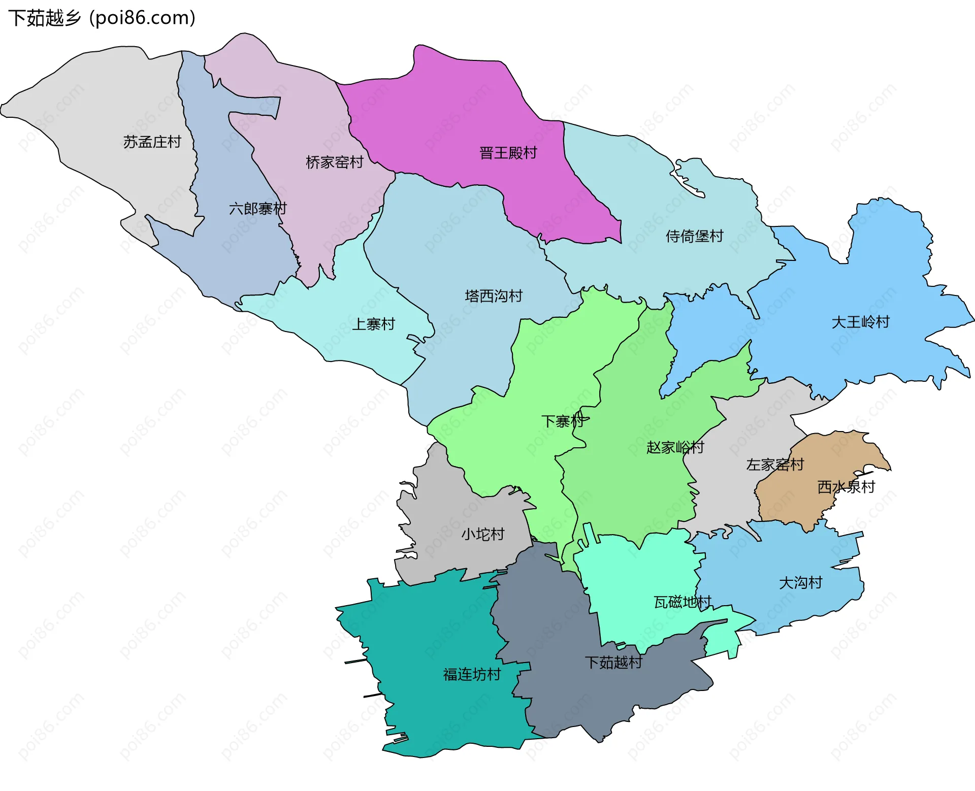 下茹越乡边界地图(五级行政区划)