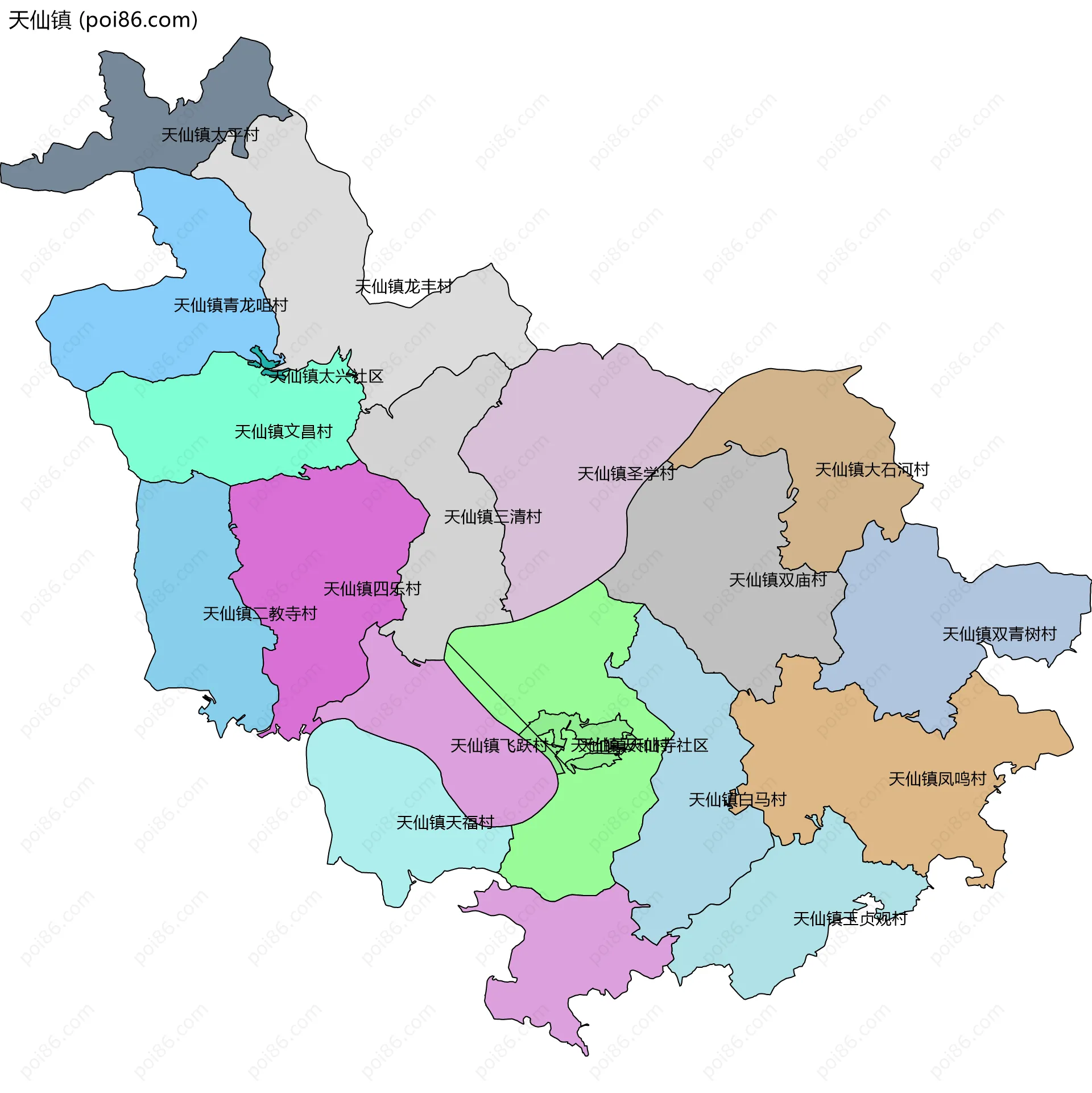 天仙镇边界地图(五级行政区划)