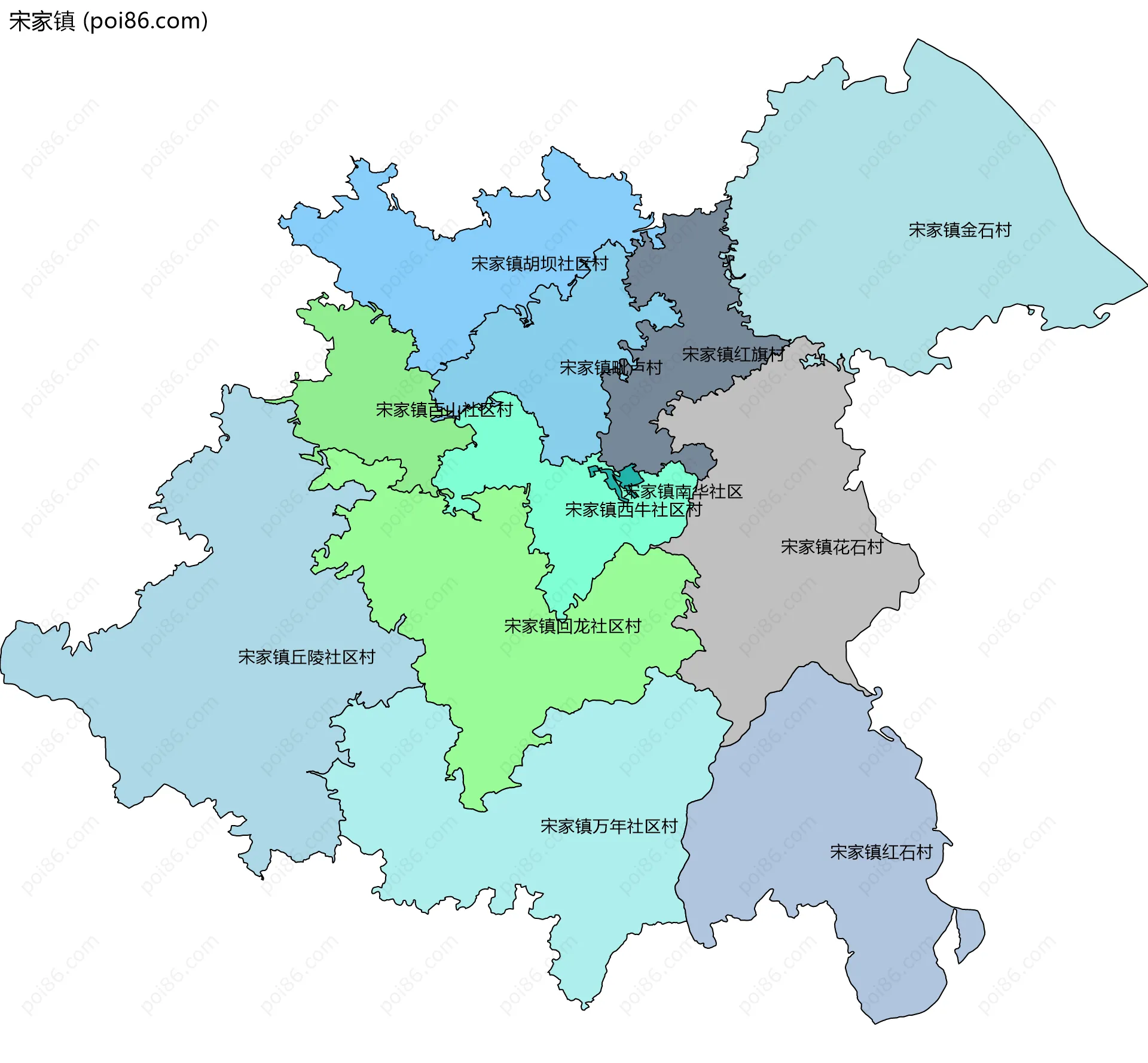 宋家镇边界地图(五级行政区划)