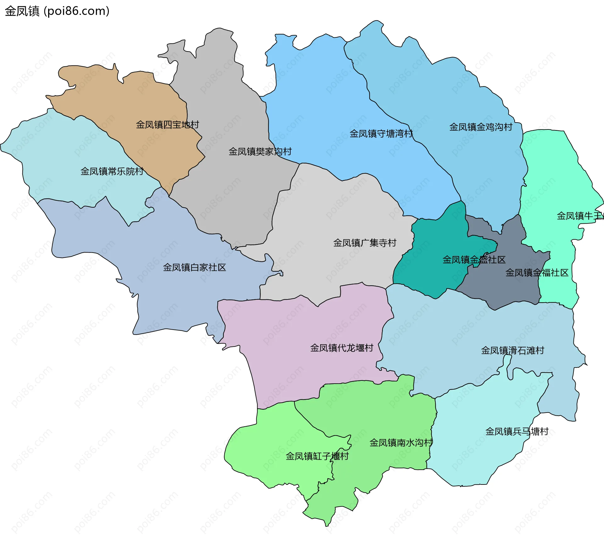 金凤镇边界地图(五级行政区划)