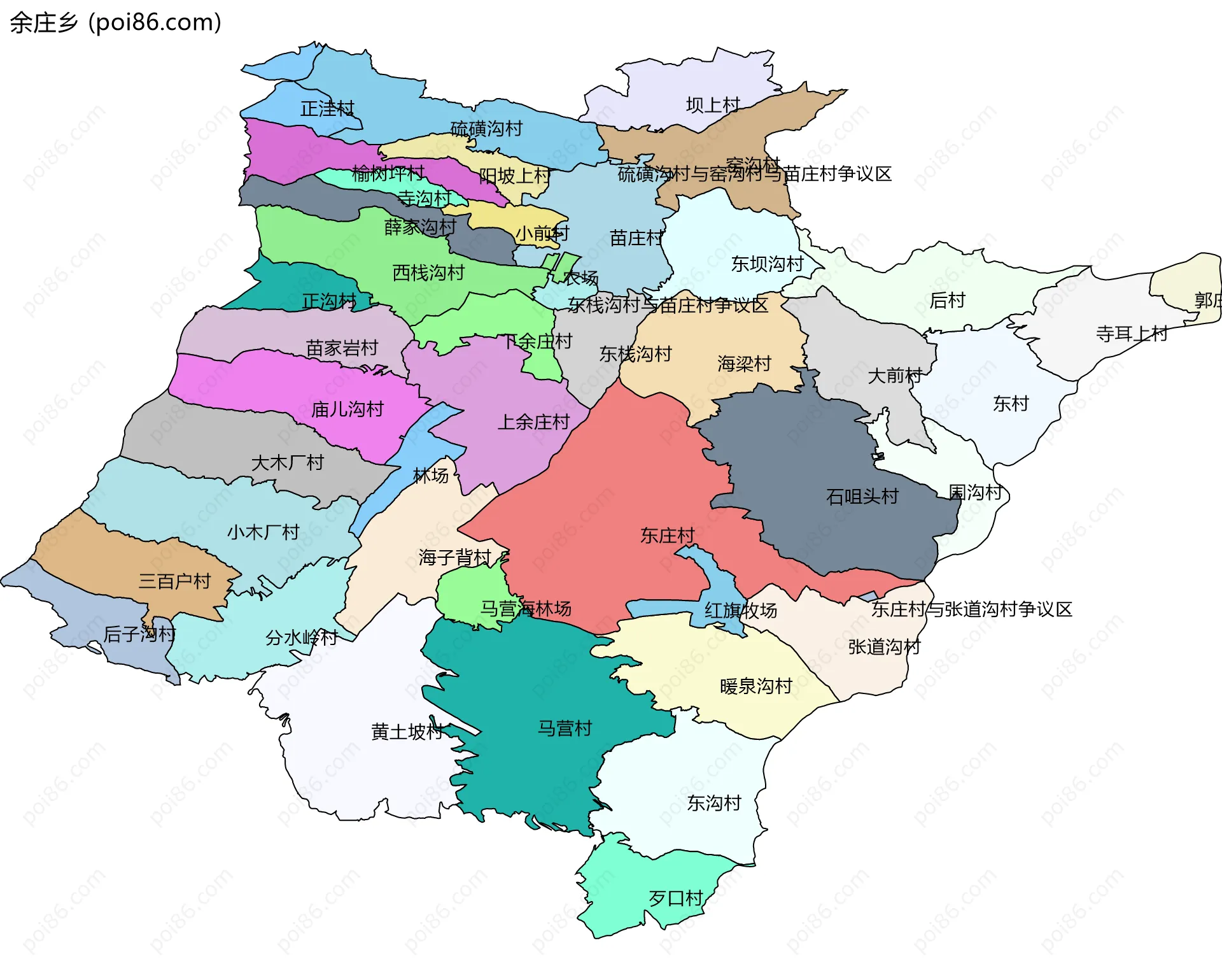 余庄乡边界地图(五级行政区划)
