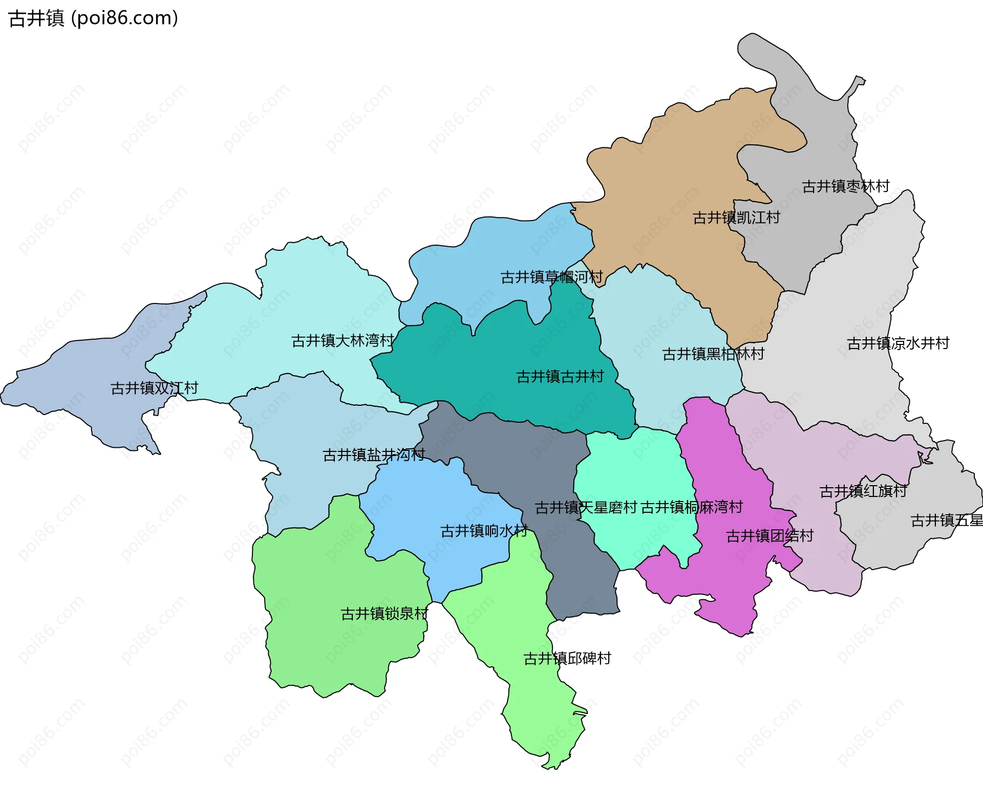 古井镇边界地图(五级行政区划)