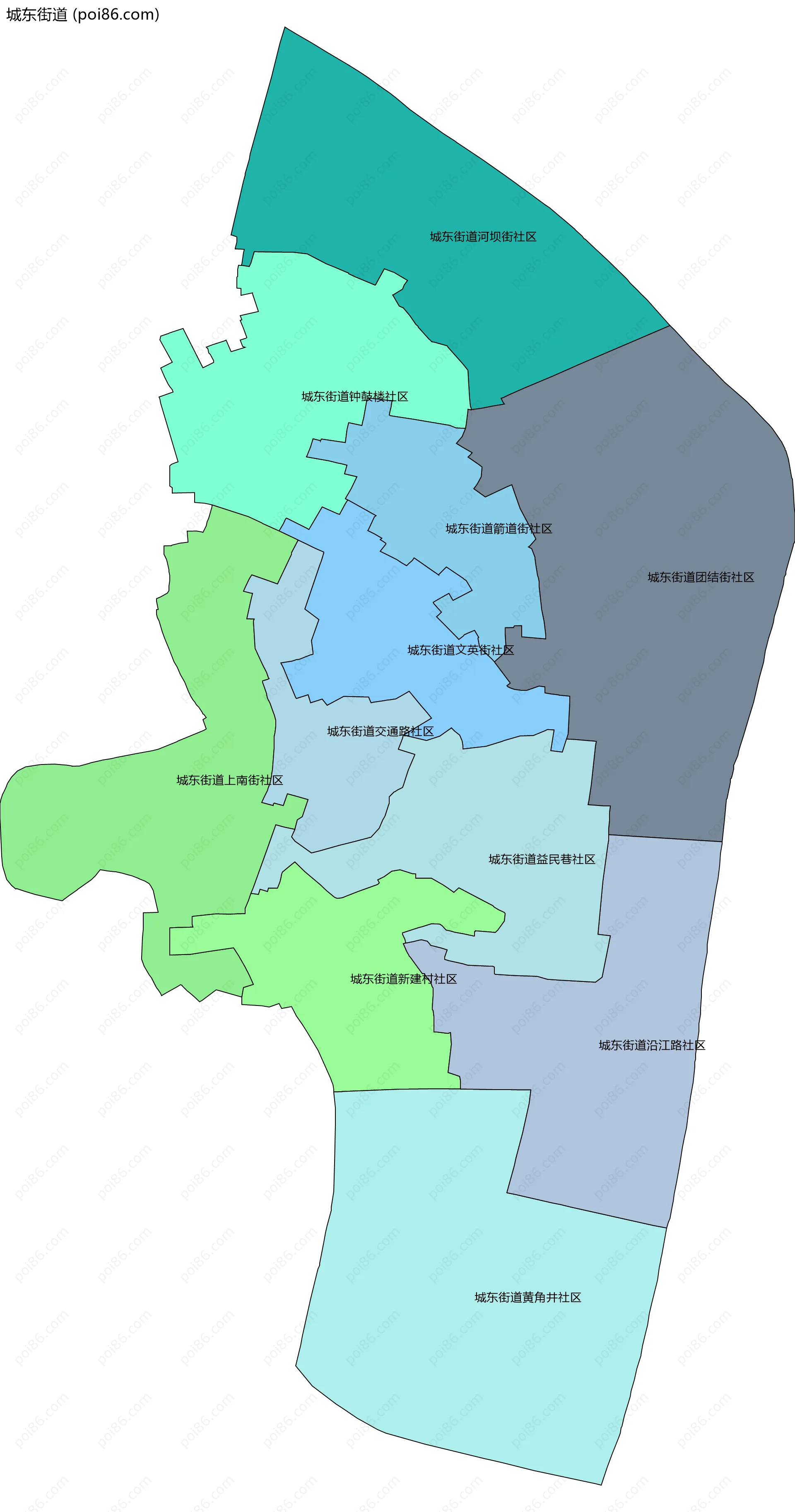 城东街道边界地图(五级行政区划)