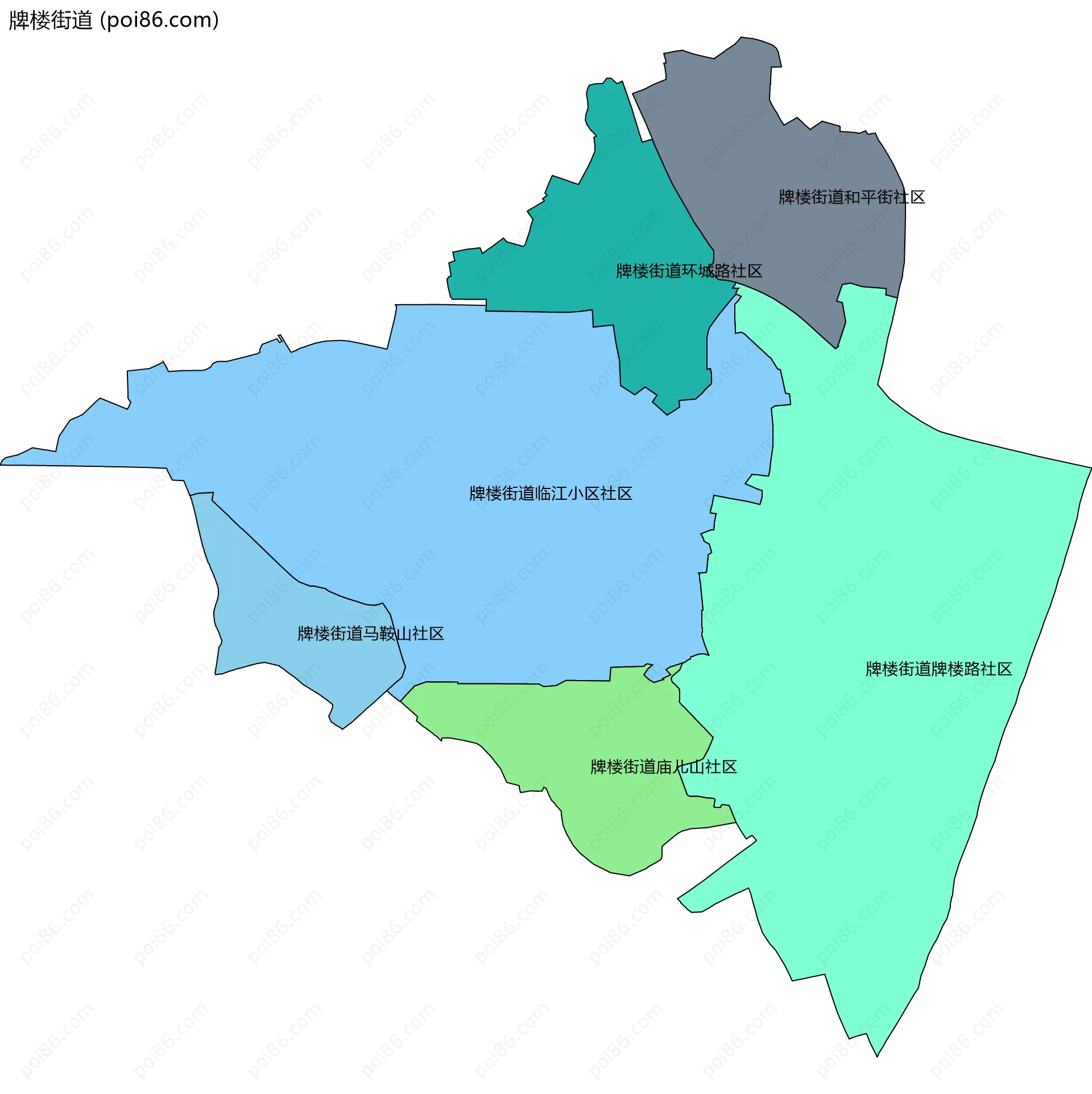 牌楼街道边界地图(五级行政区划)