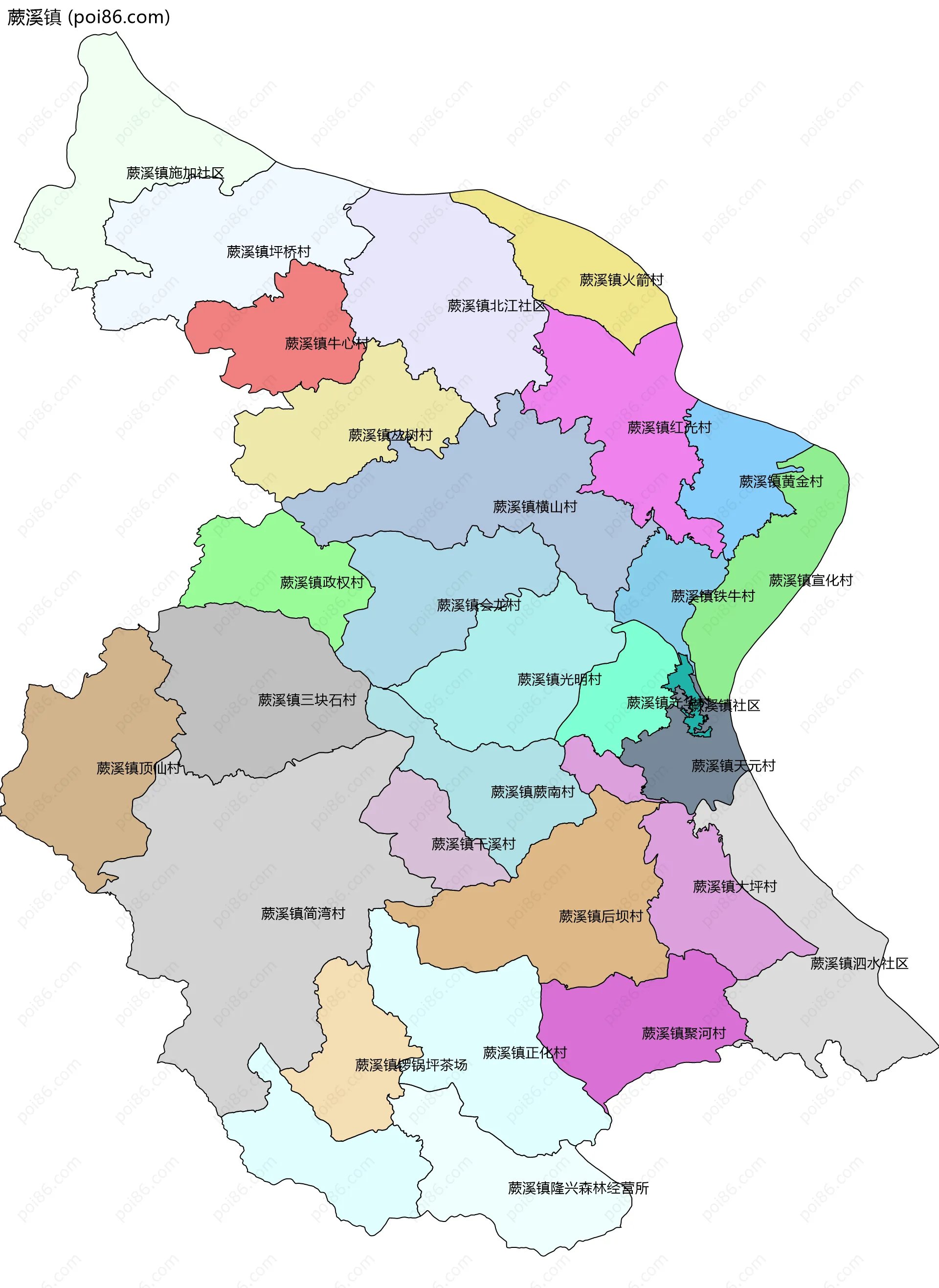 蕨溪镇边界地图(五级行政区划)