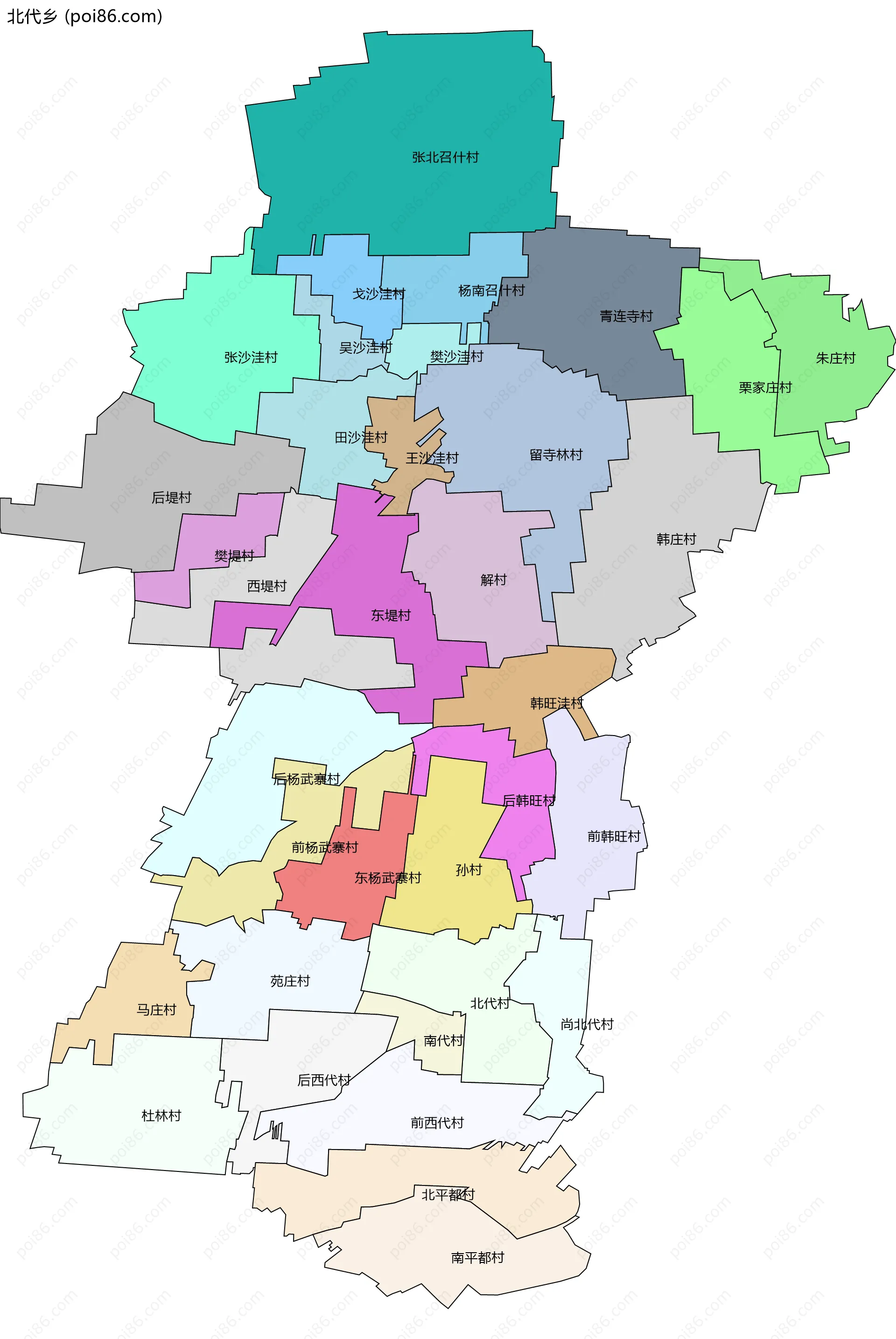 北代乡边界地图(五级行政区划)