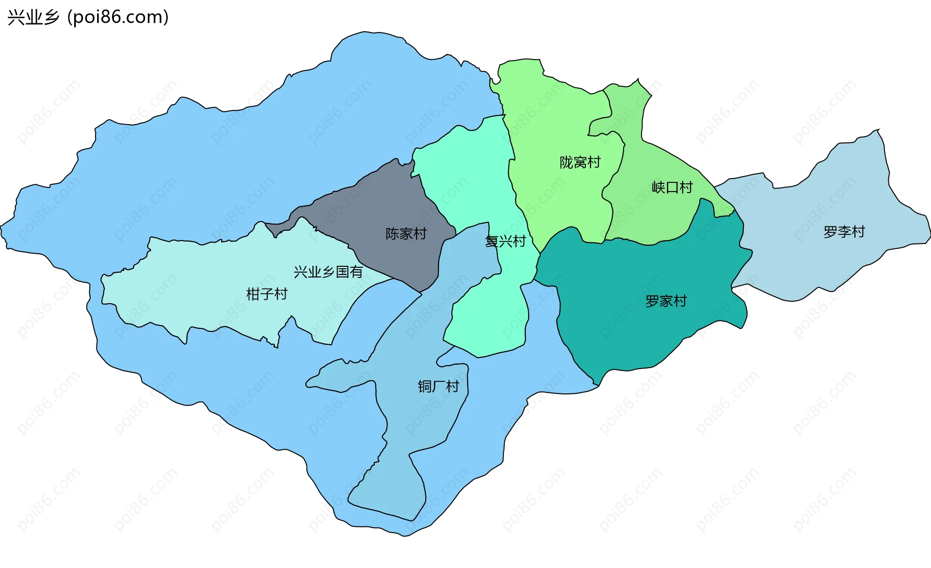 兴业乡边界地图(五级行政区划)