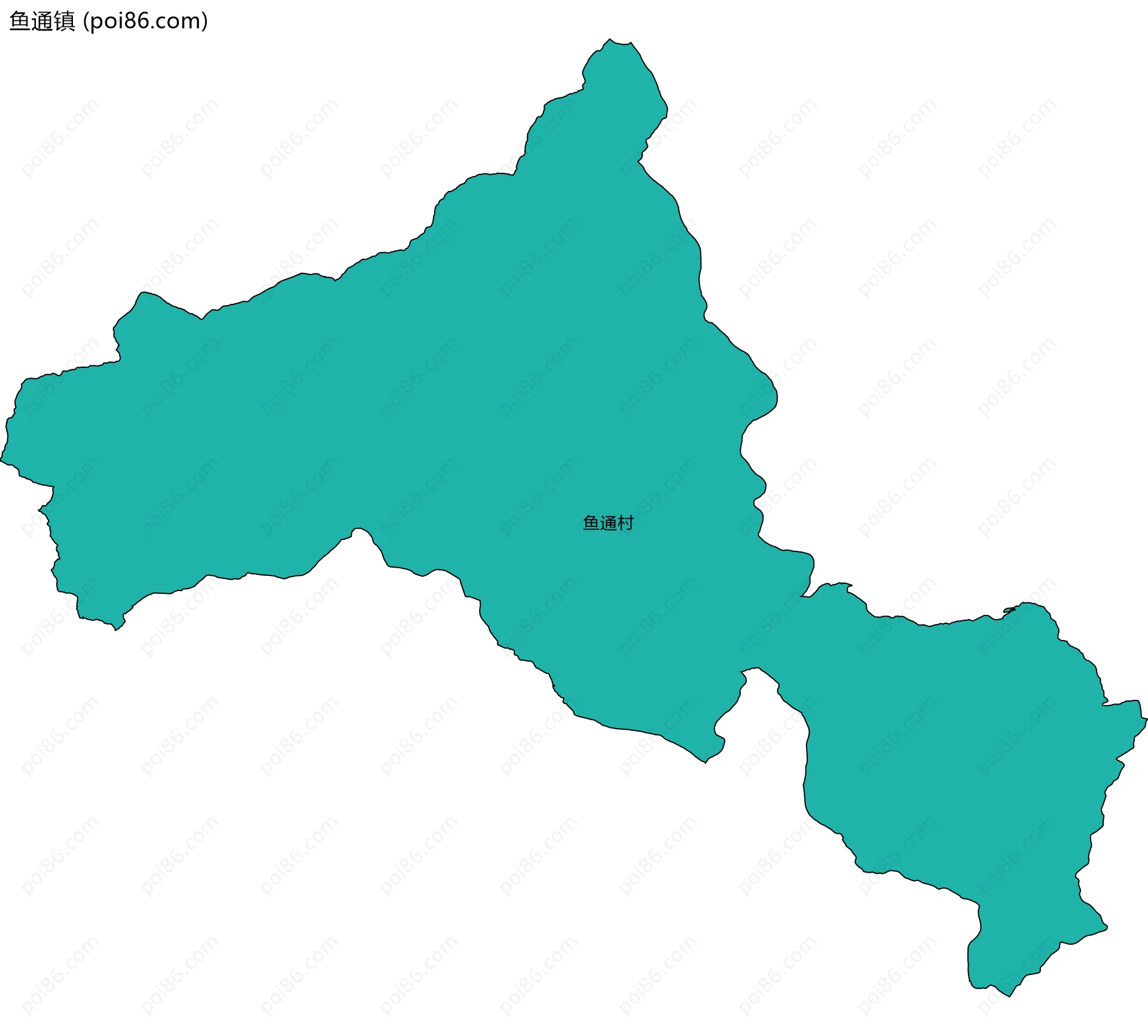 鱼通镇边界地图(五级行政区划)