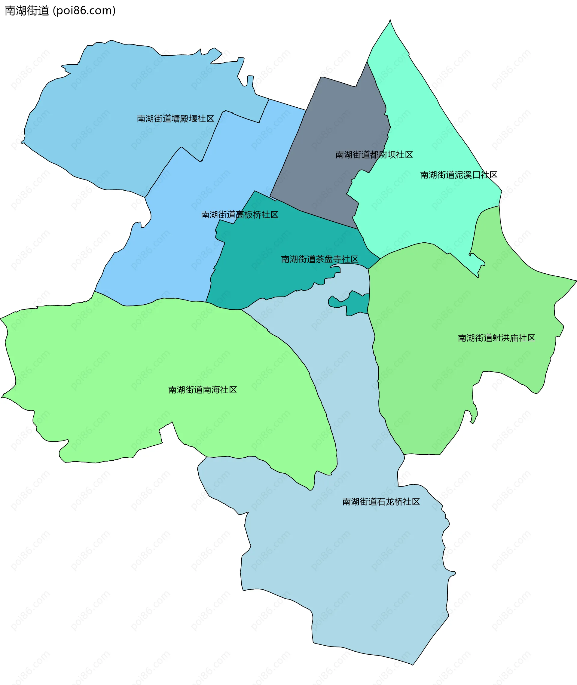 南湖街道边界地图(五级行政区划)
