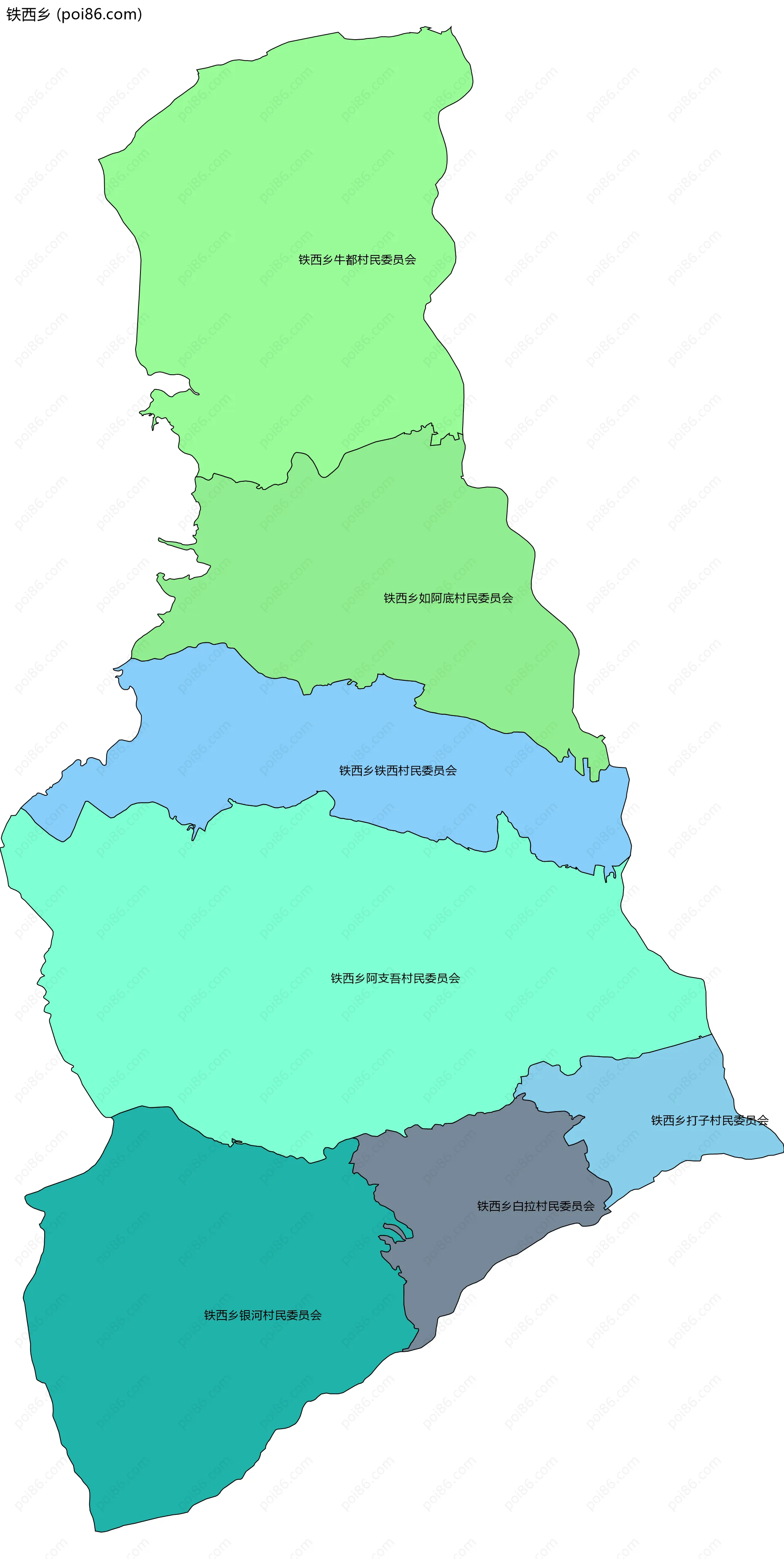 铁西乡边界地图(五级行政区划)