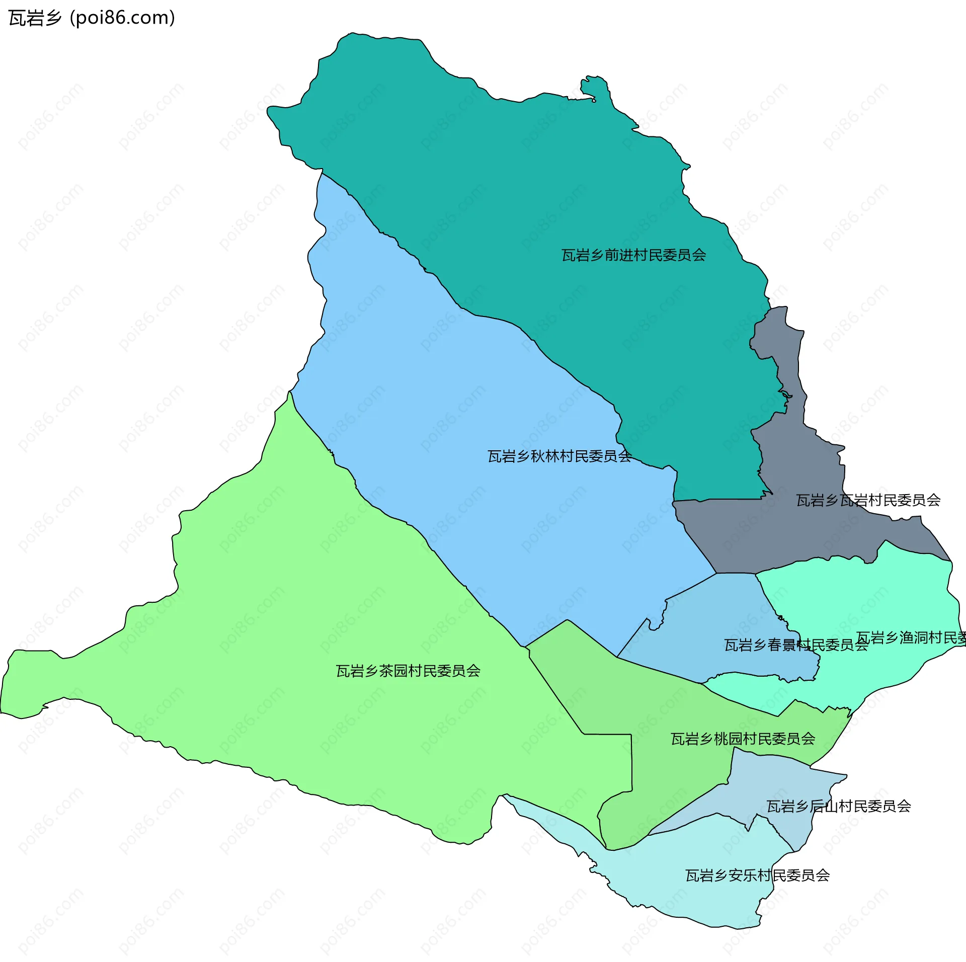 瓦岩乡边界地图(五级行政区划)