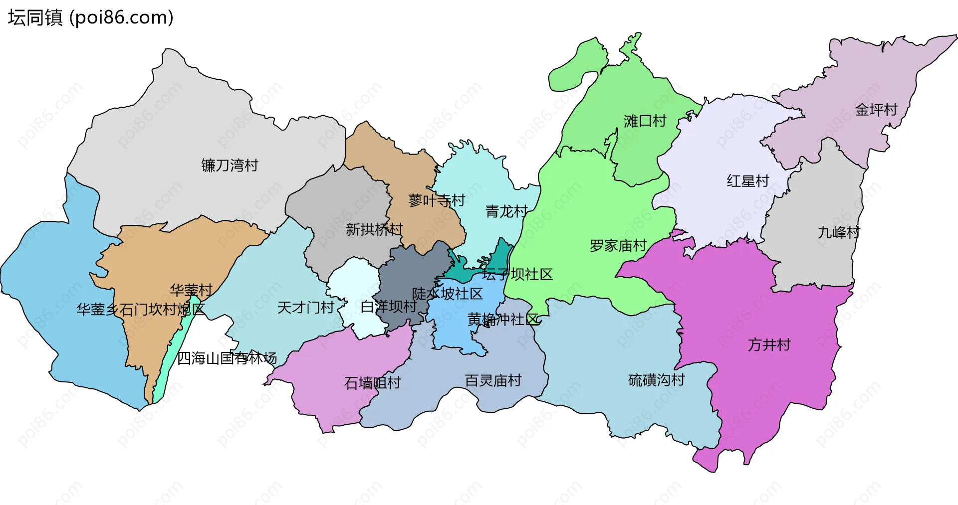 坛同镇边界地图(五级行政区划)
