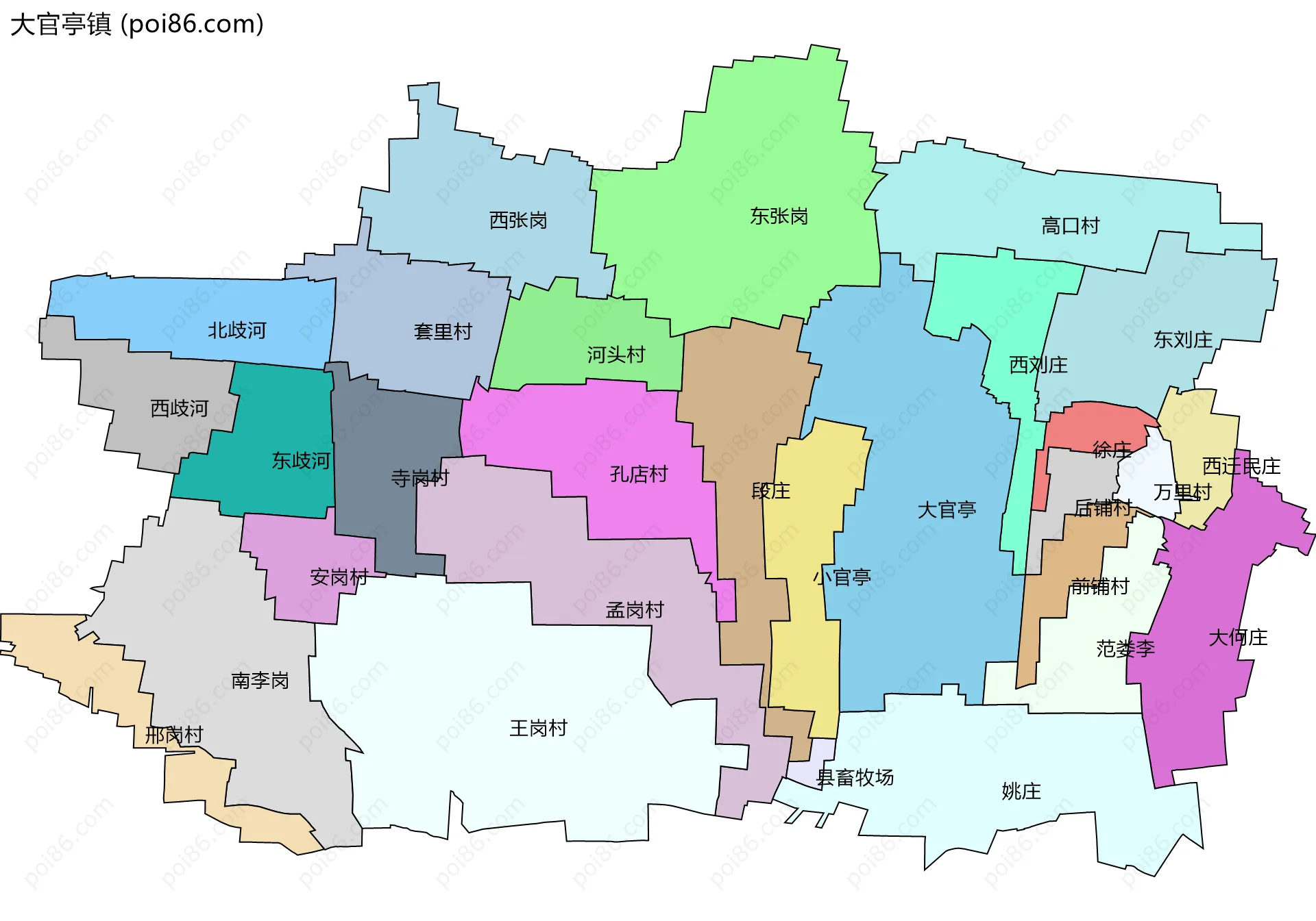 大官亭镇边界地图(五级行政区划)