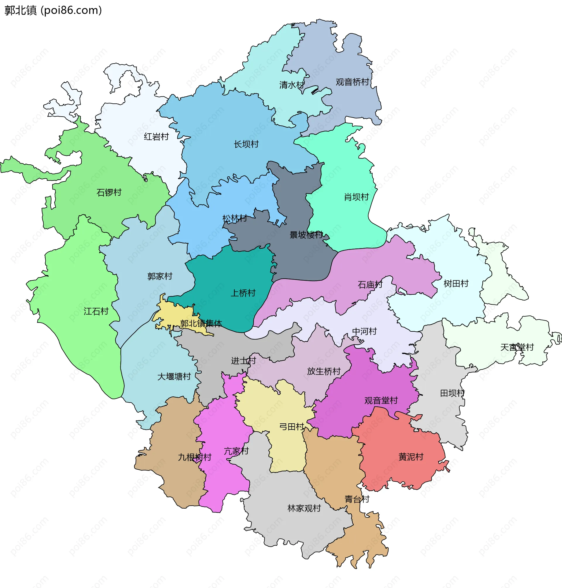 郭北镇边界地图(五级行政区划)