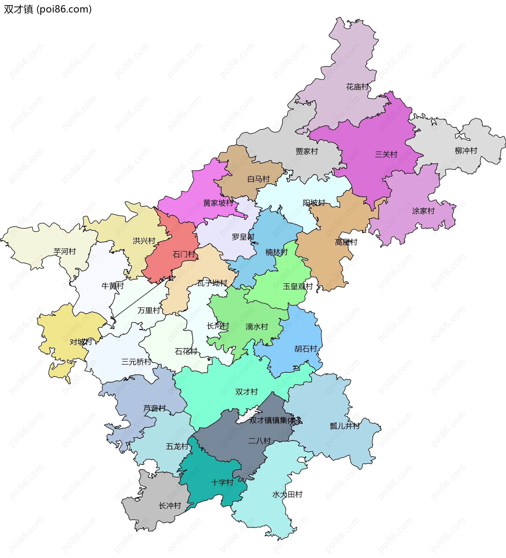 双才镇边界地图(五级行政区划)