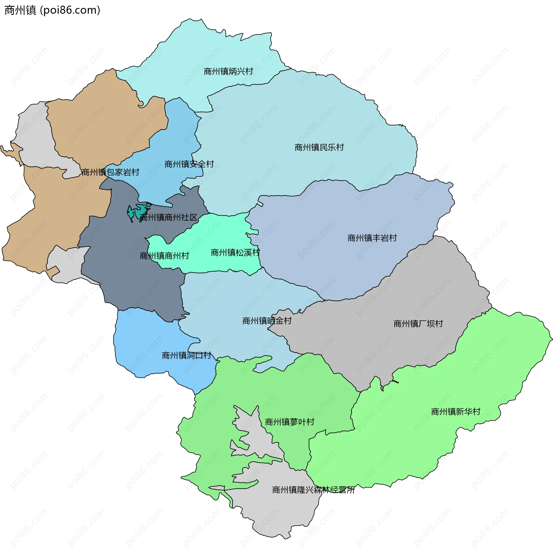 商州镇边界地图(五级行政区划)