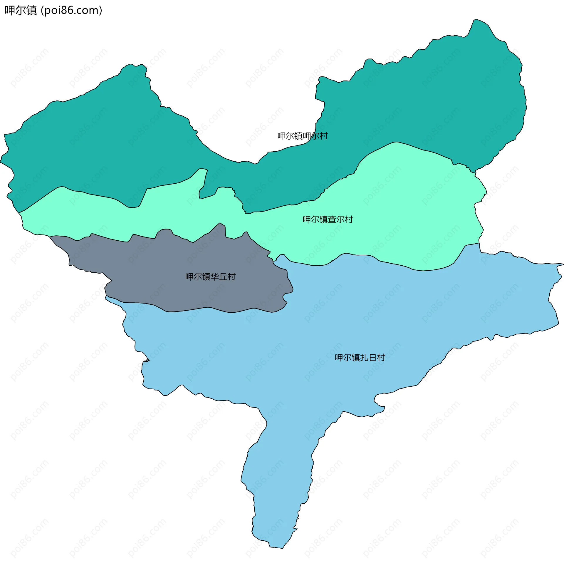 呷尔镇边界地图(五级行政区划)