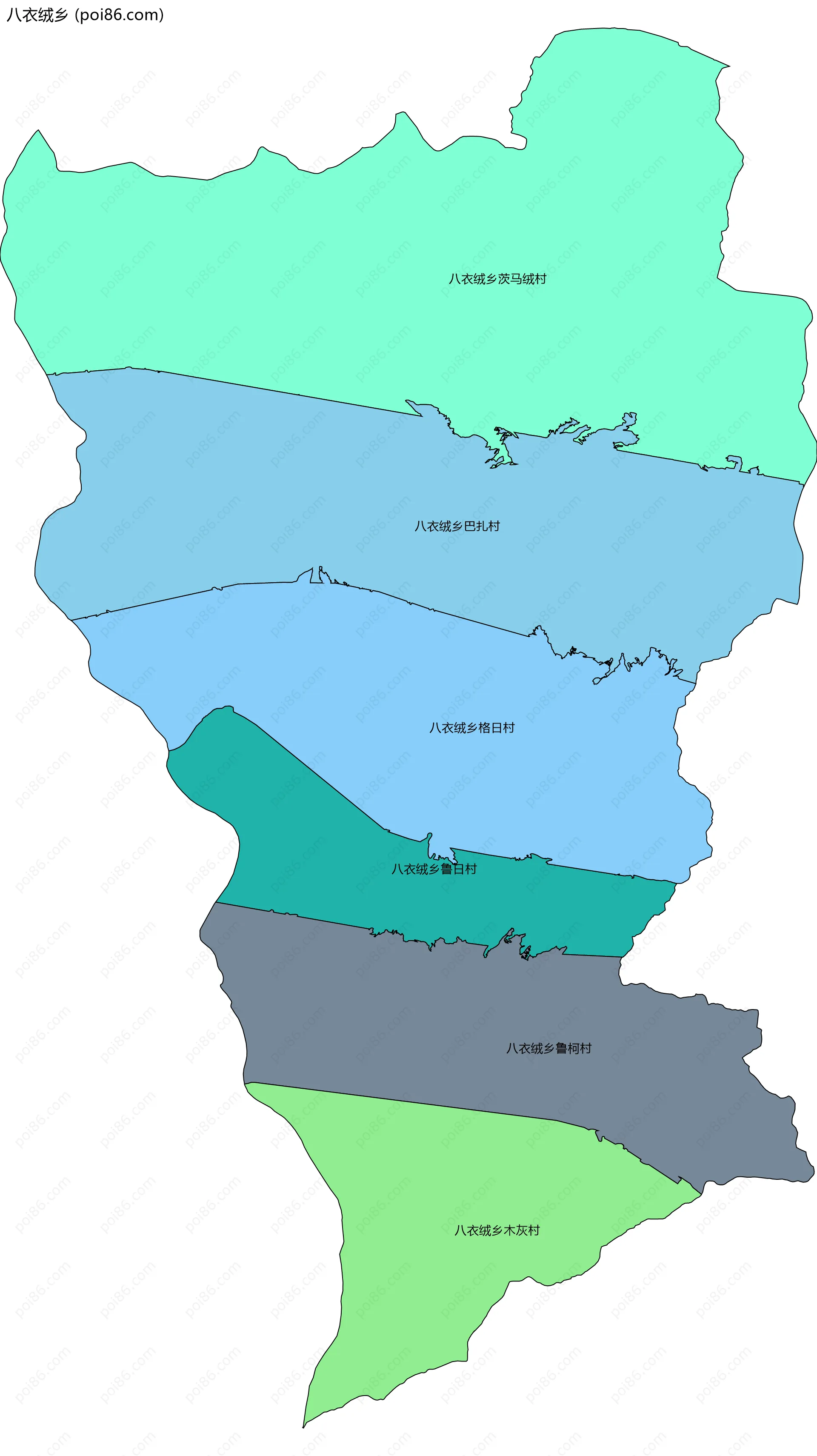 八衣绒乡边界地图(五级行政区划)