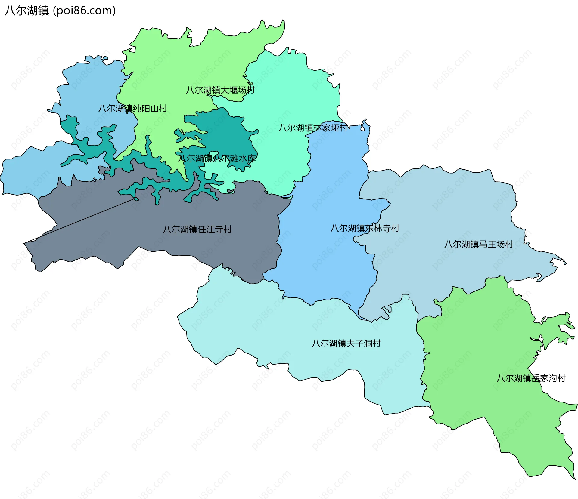 八尔湖镇边界地图(五级行政区划)