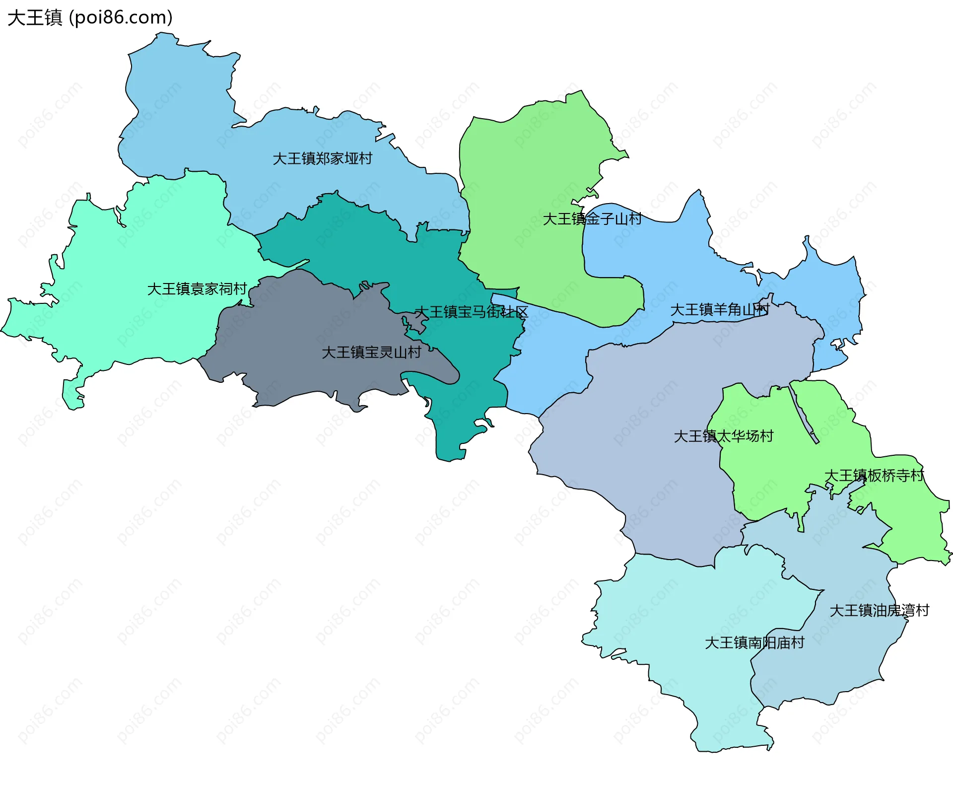 大王镇边界地图(五级行政区划)