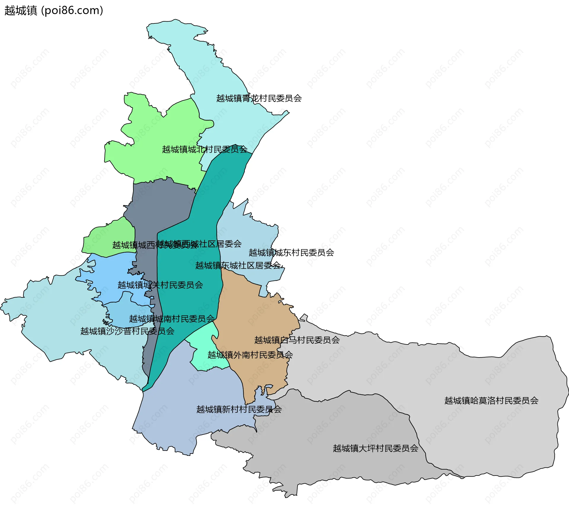 越城镇边界地图(五级行政区划)