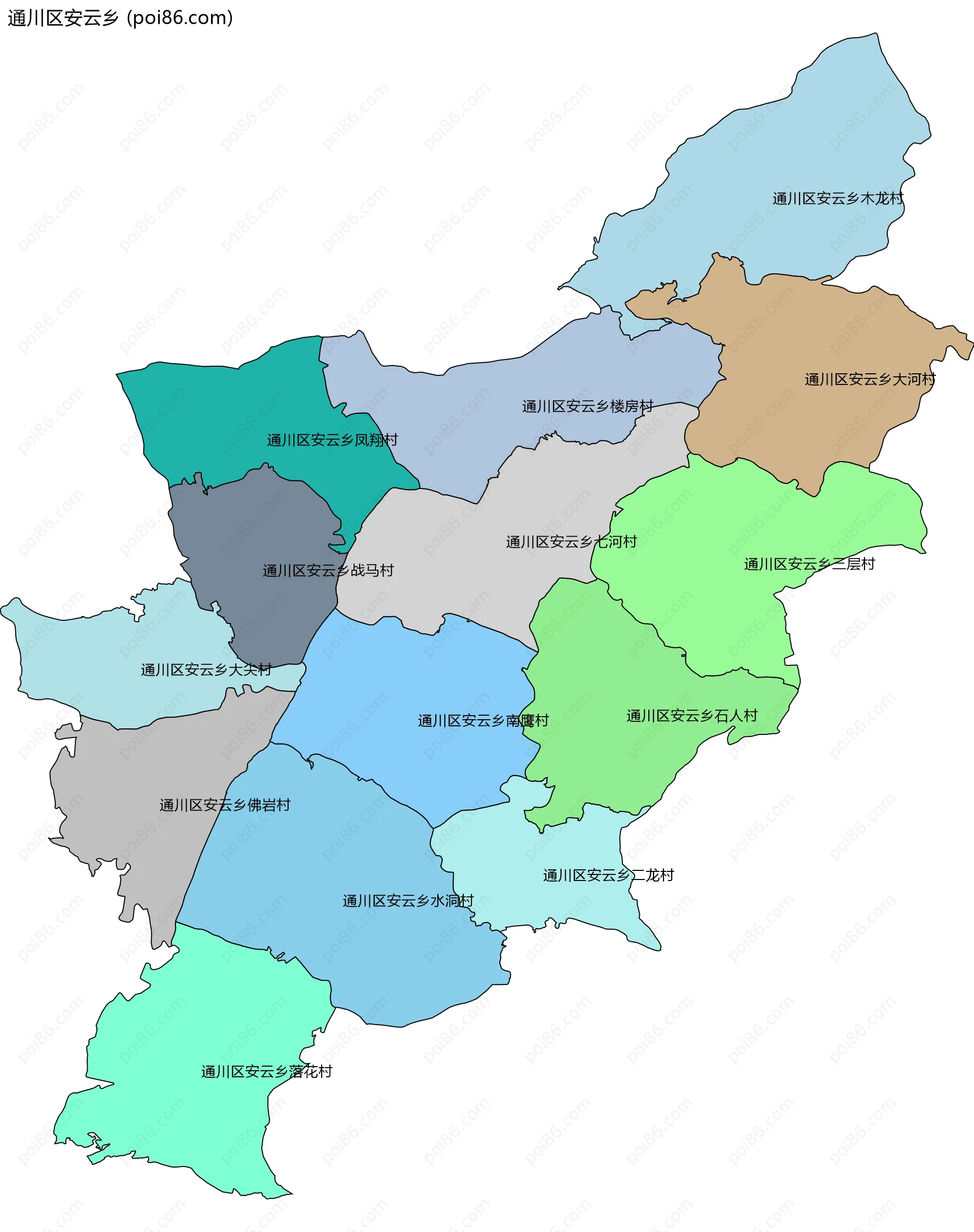 通川区安云乡边界地图(五级行政区划)