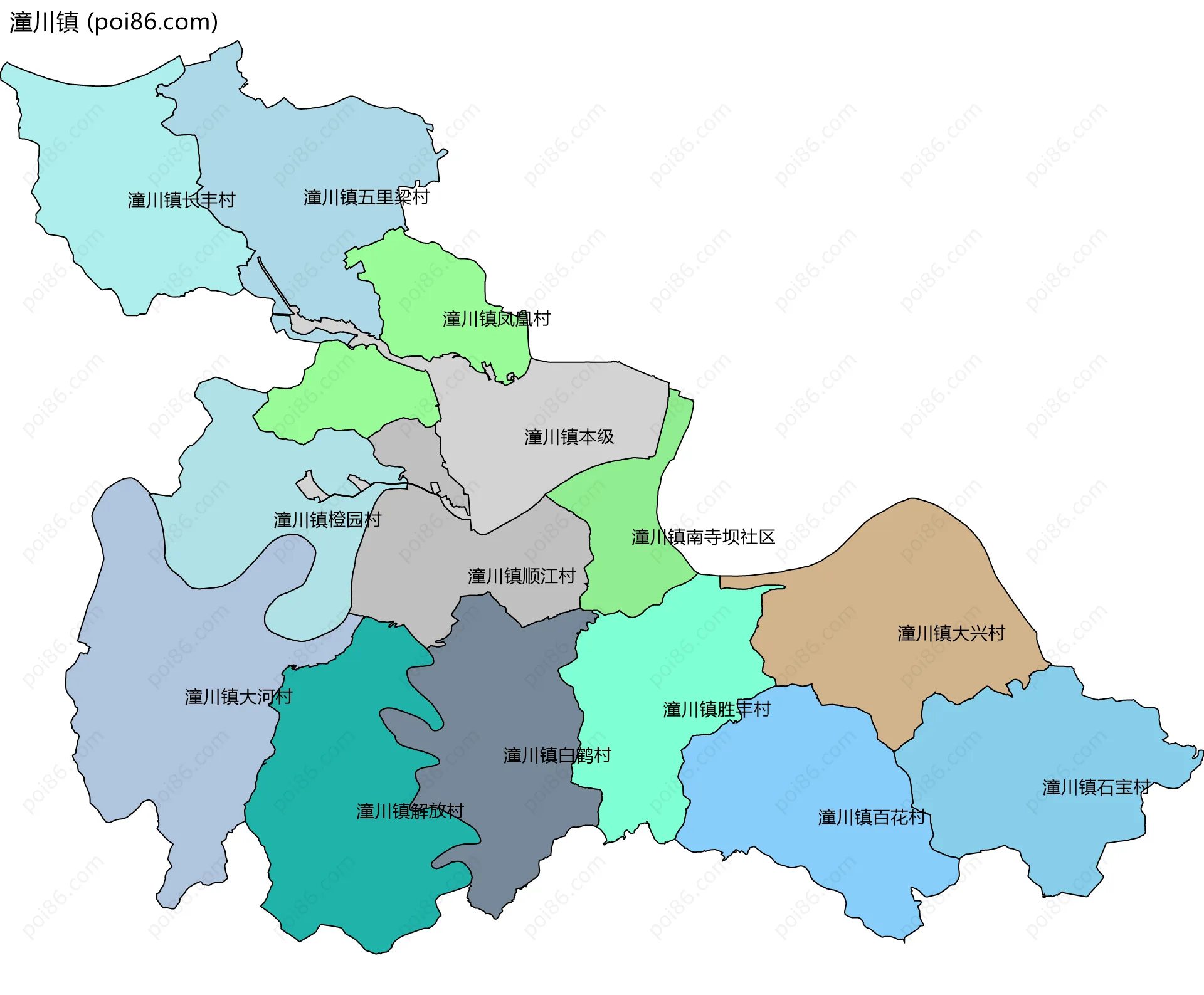 潼川镇边界地图(五级行政区划)