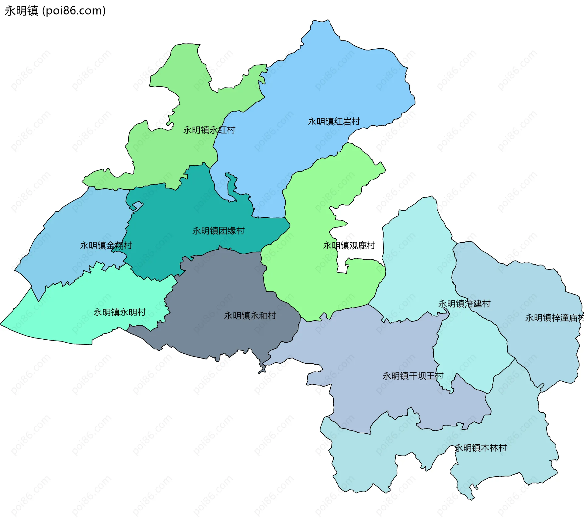 永明镇边界地图(五级行政区划)