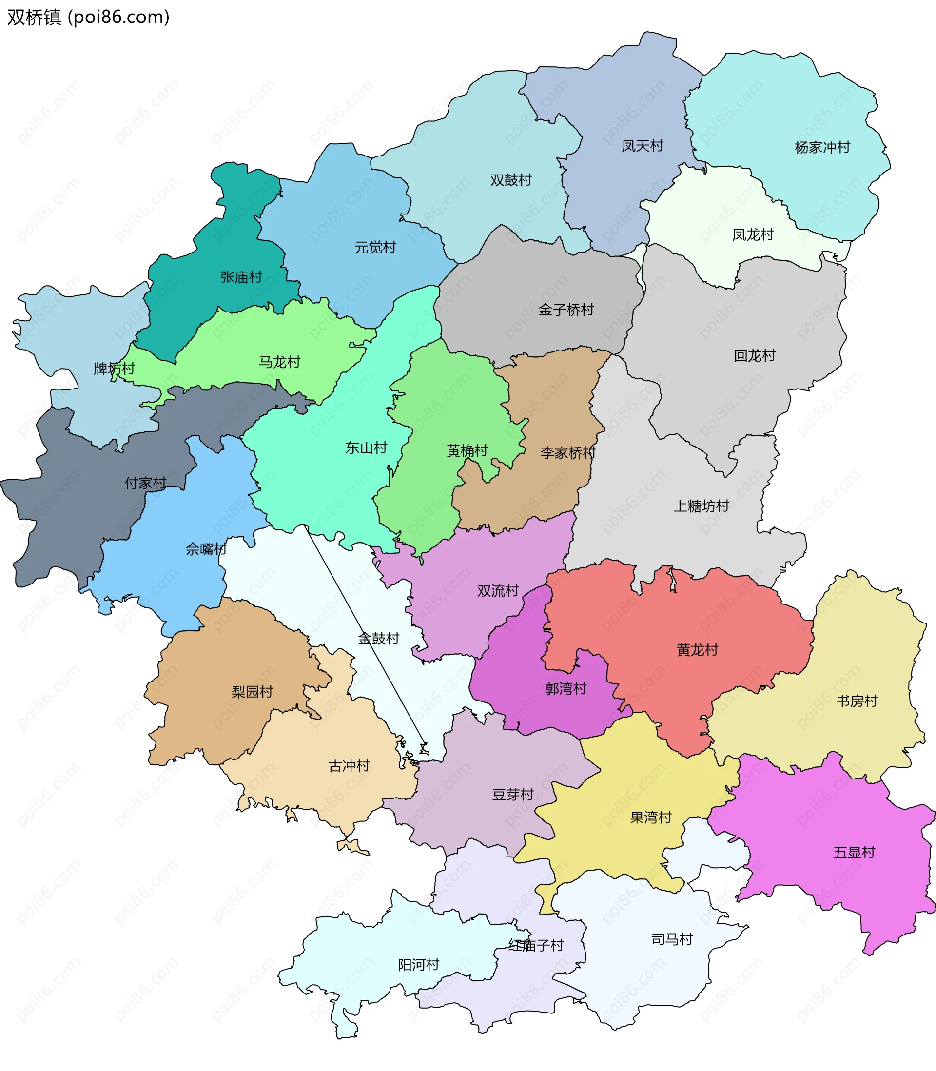 双桥镇边界地图(五级行政区划)