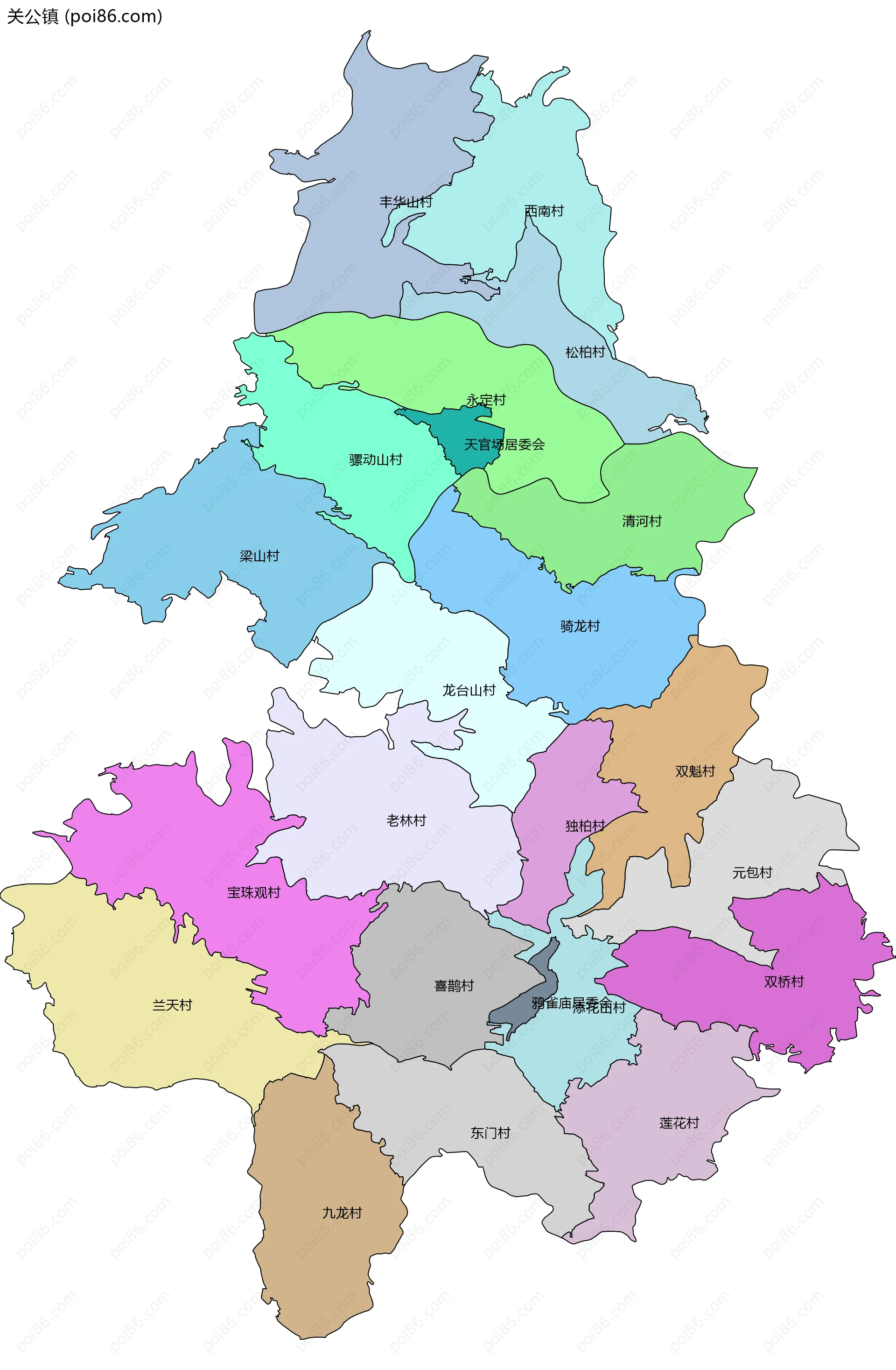 关公镇边界地图(五级行政区划)