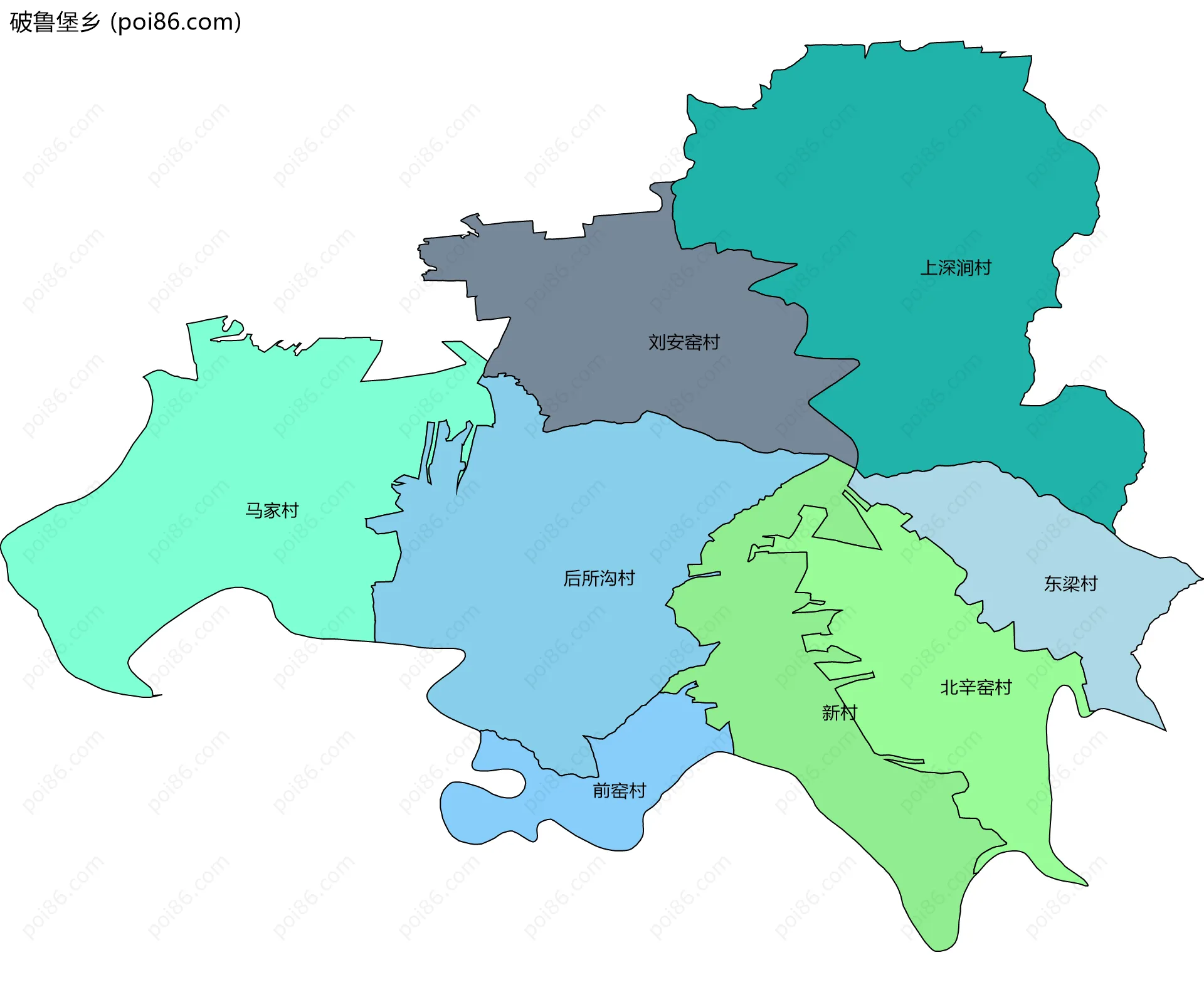 破鲁堡乡边界地图(五级行政区划)