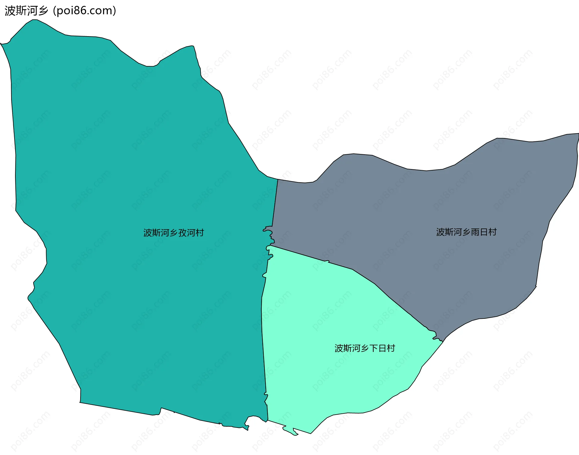 波斯河乡边界地图(五级行政区划)