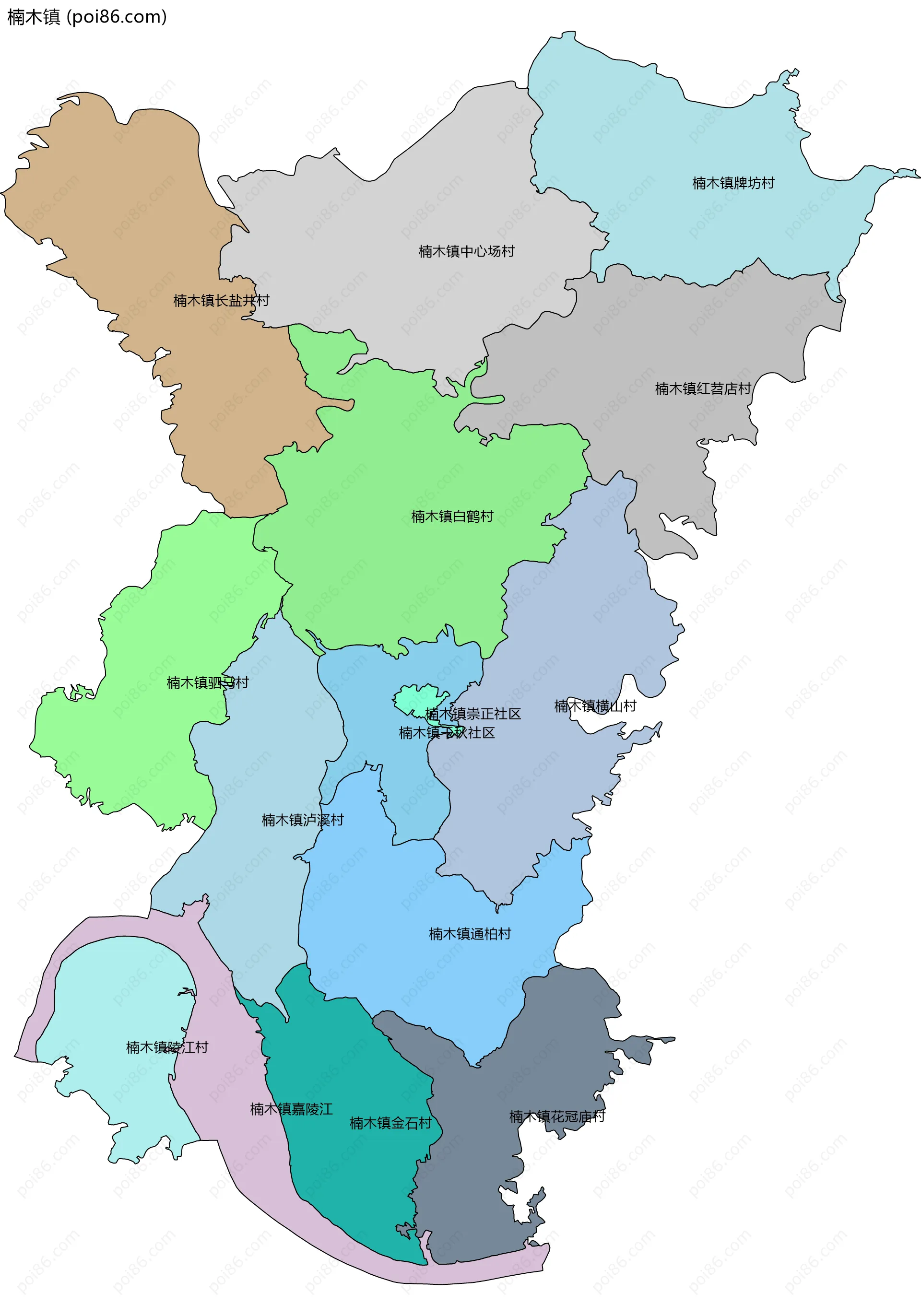 楠木镇边界地图(五级行政区划)