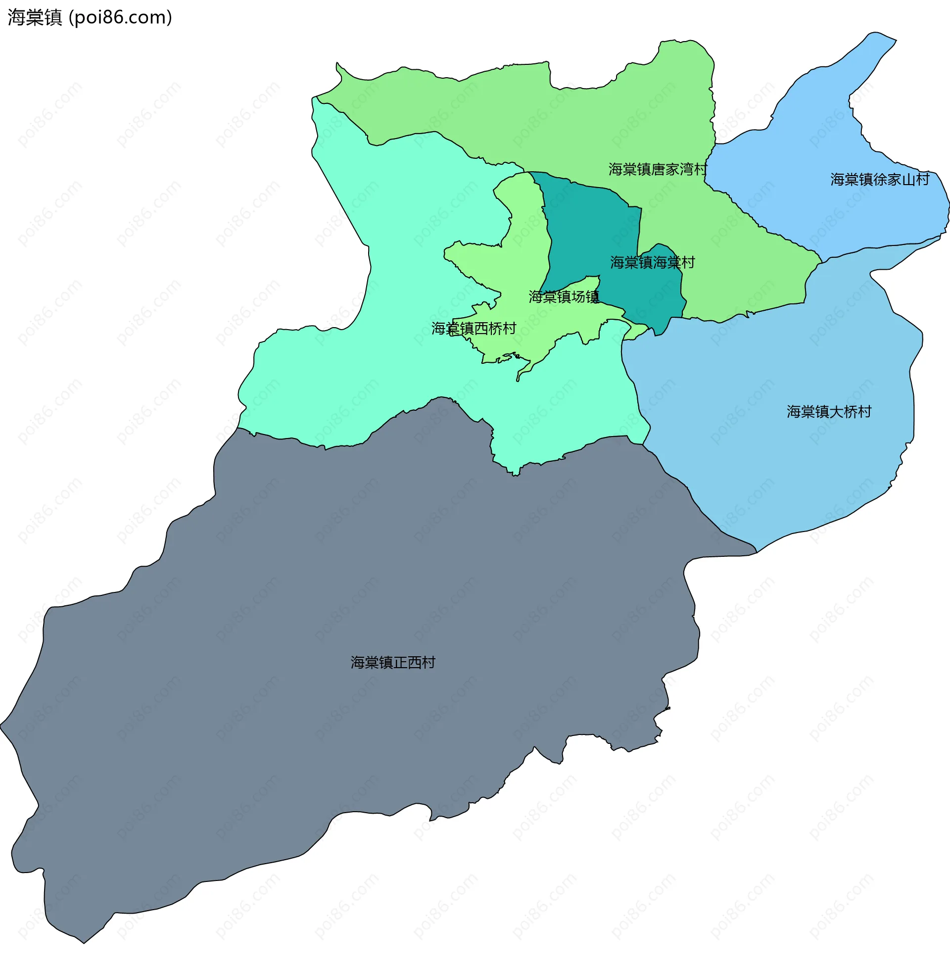 海棠镇边界地图(五级行政区划)