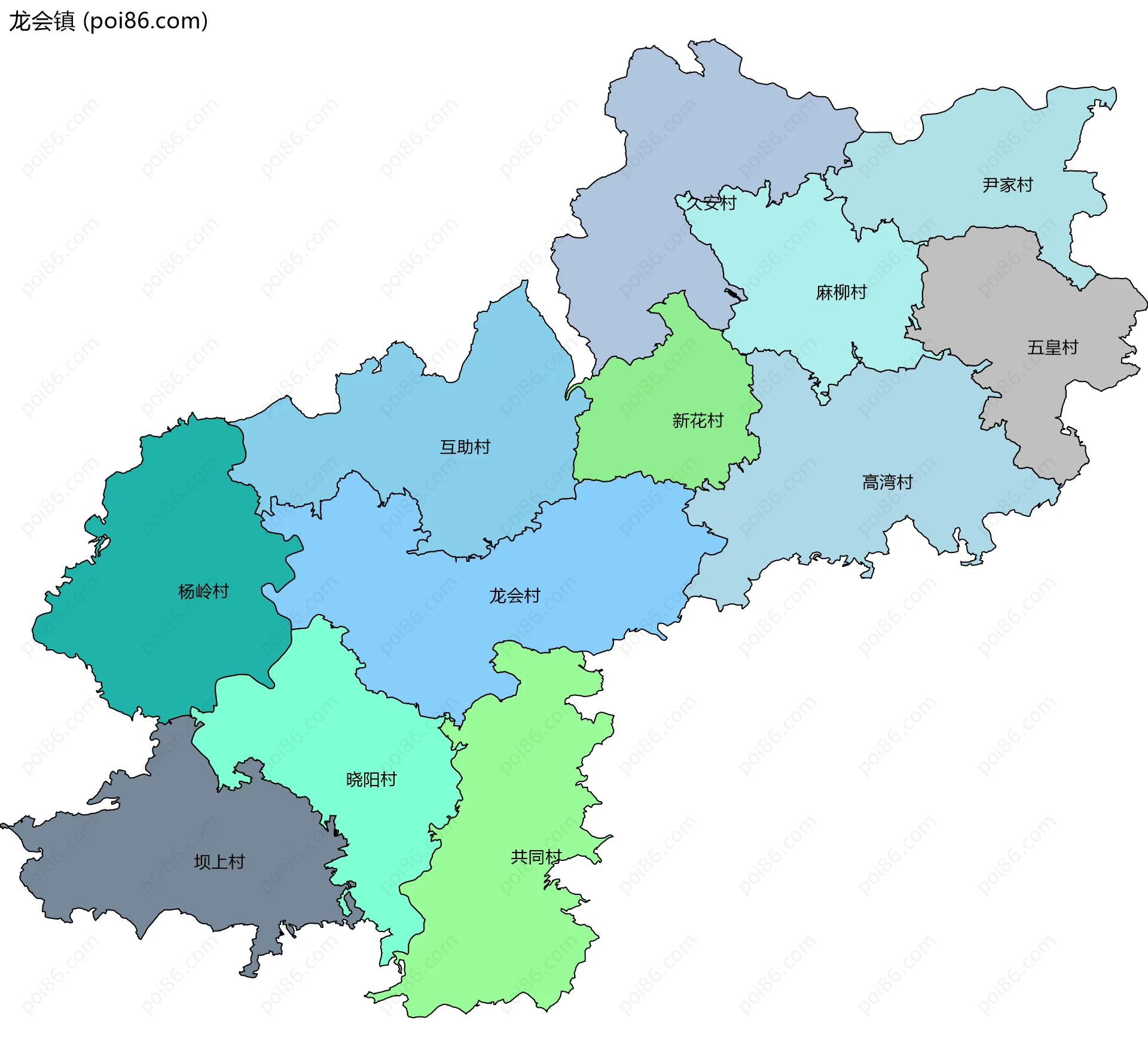 龙会镇边界地图(五级行政区划)