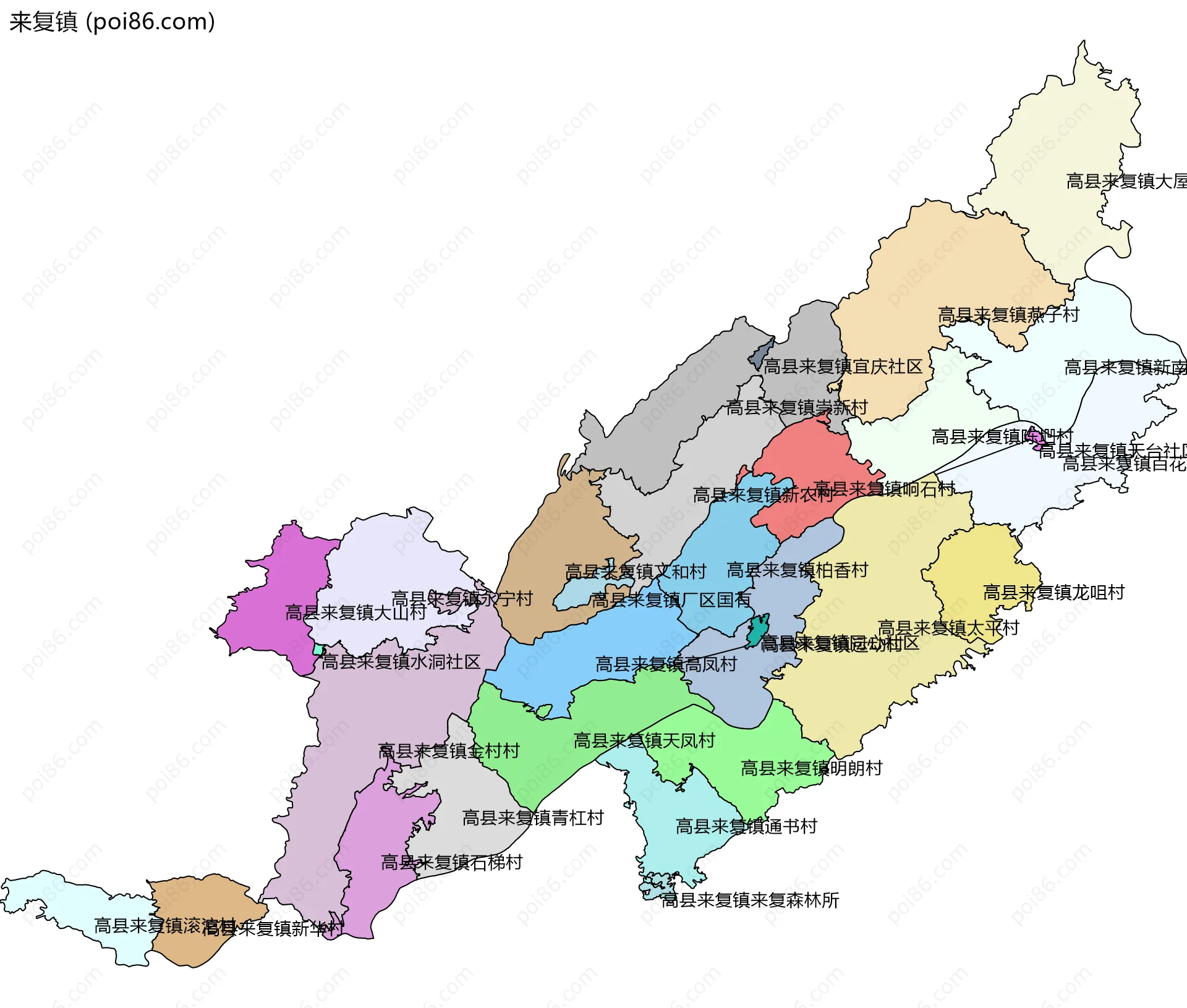 来复镇边界地图(五级行政区划)