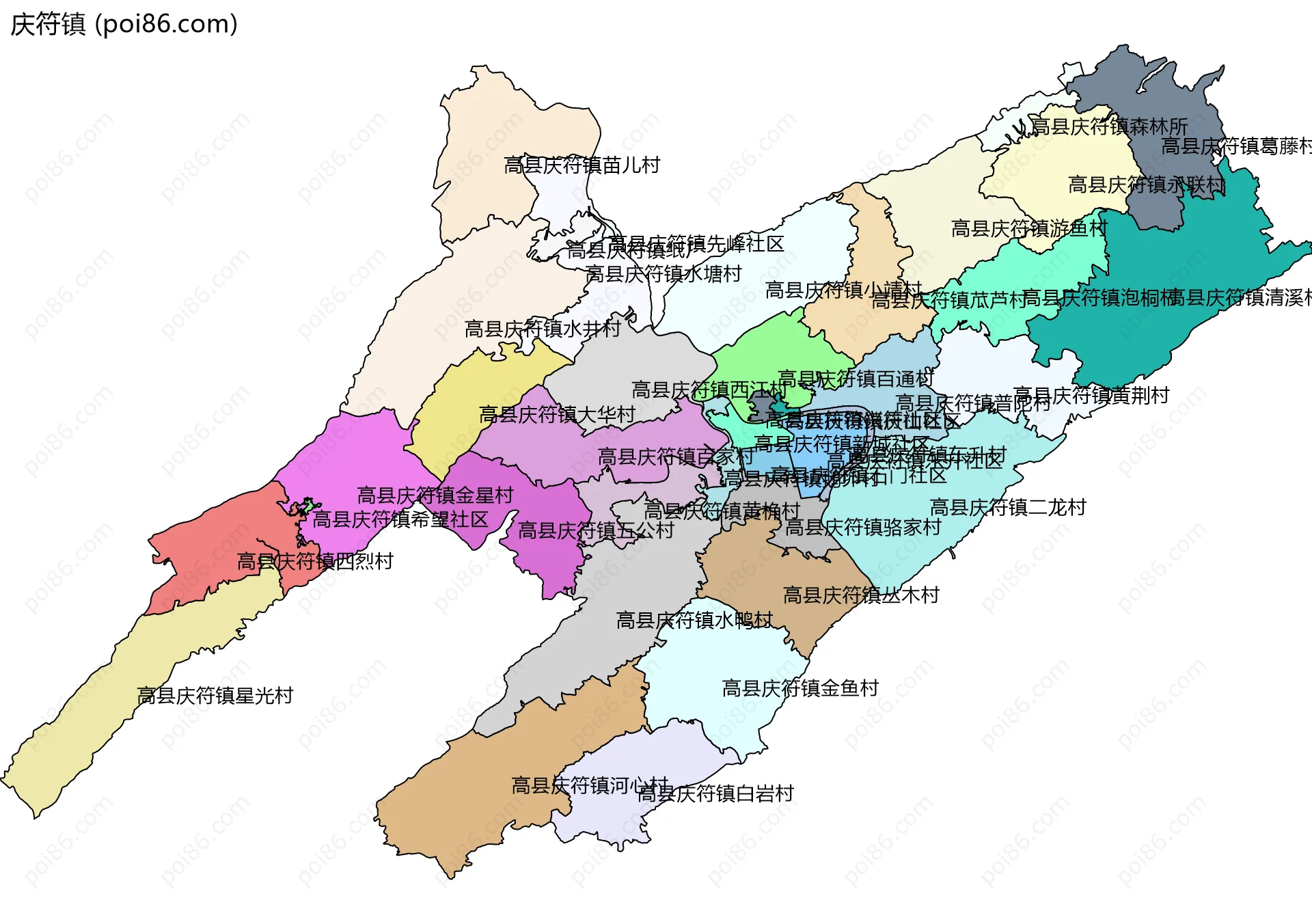 庆符镇边界地图(五级行政区划)