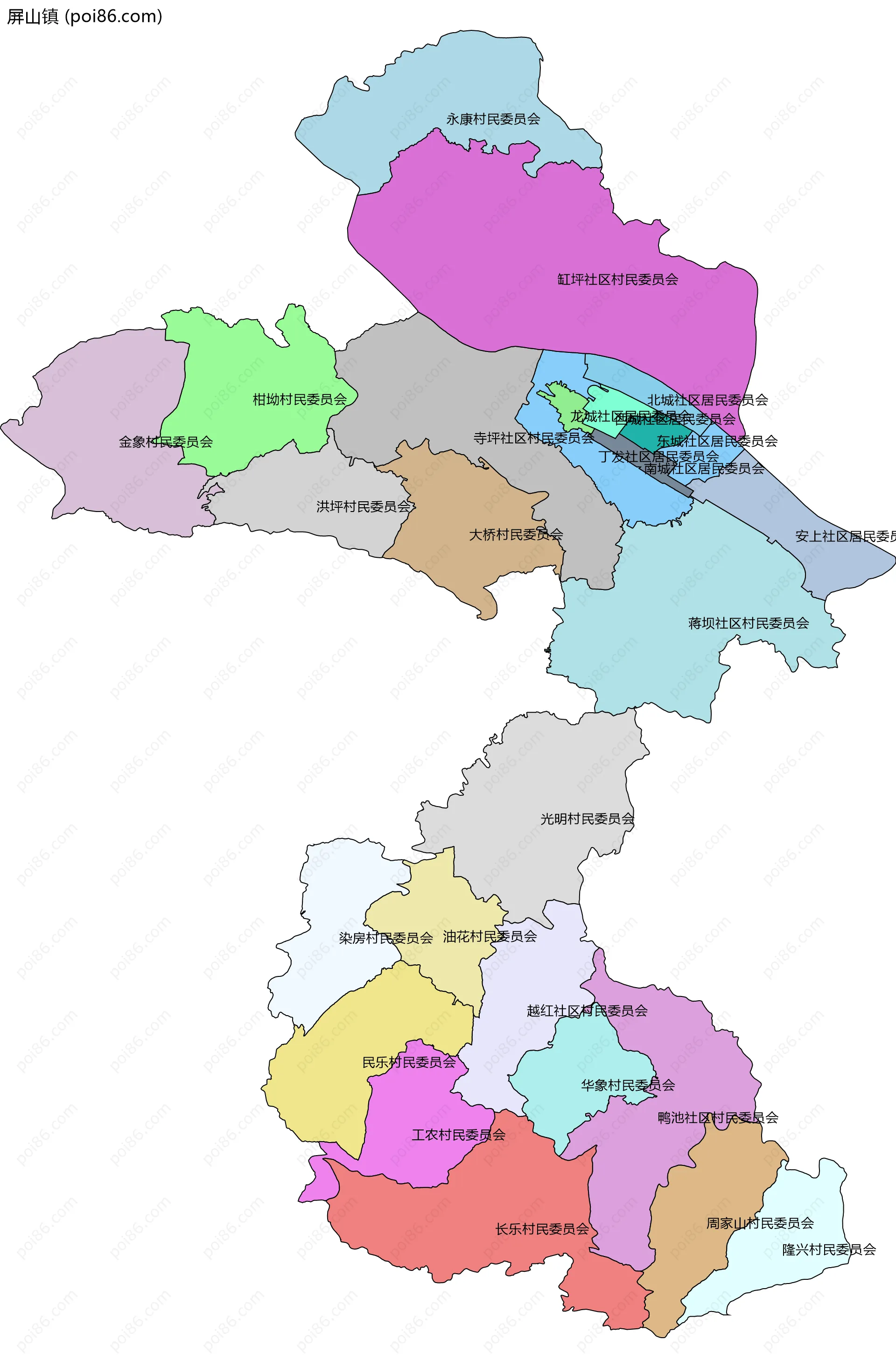 屏山镇边界地图(五级行政区划)