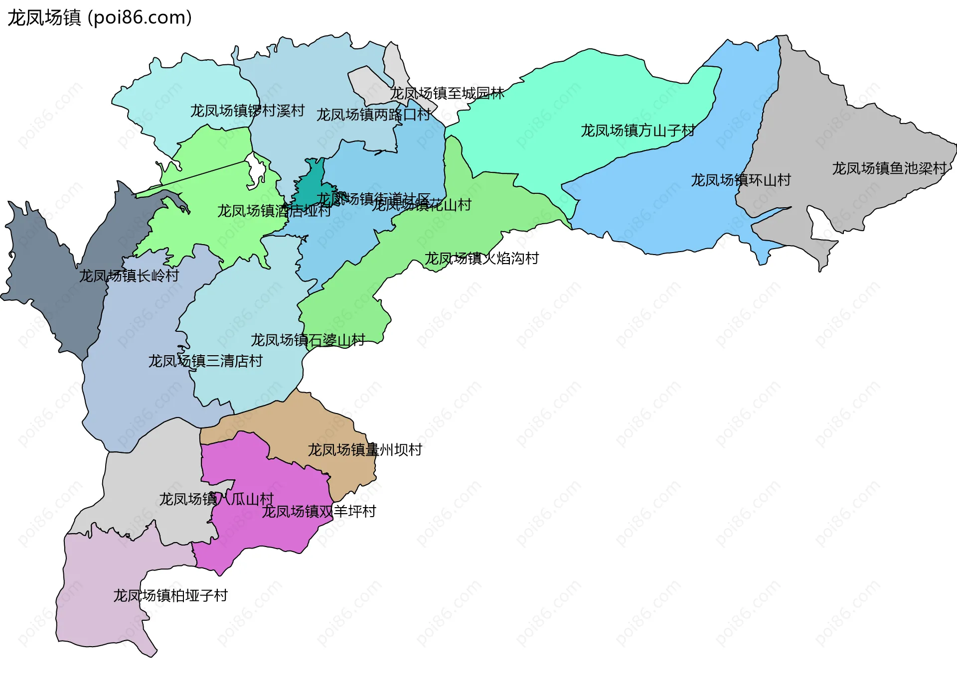 龙凤场镇边界地图(五级行政区划)