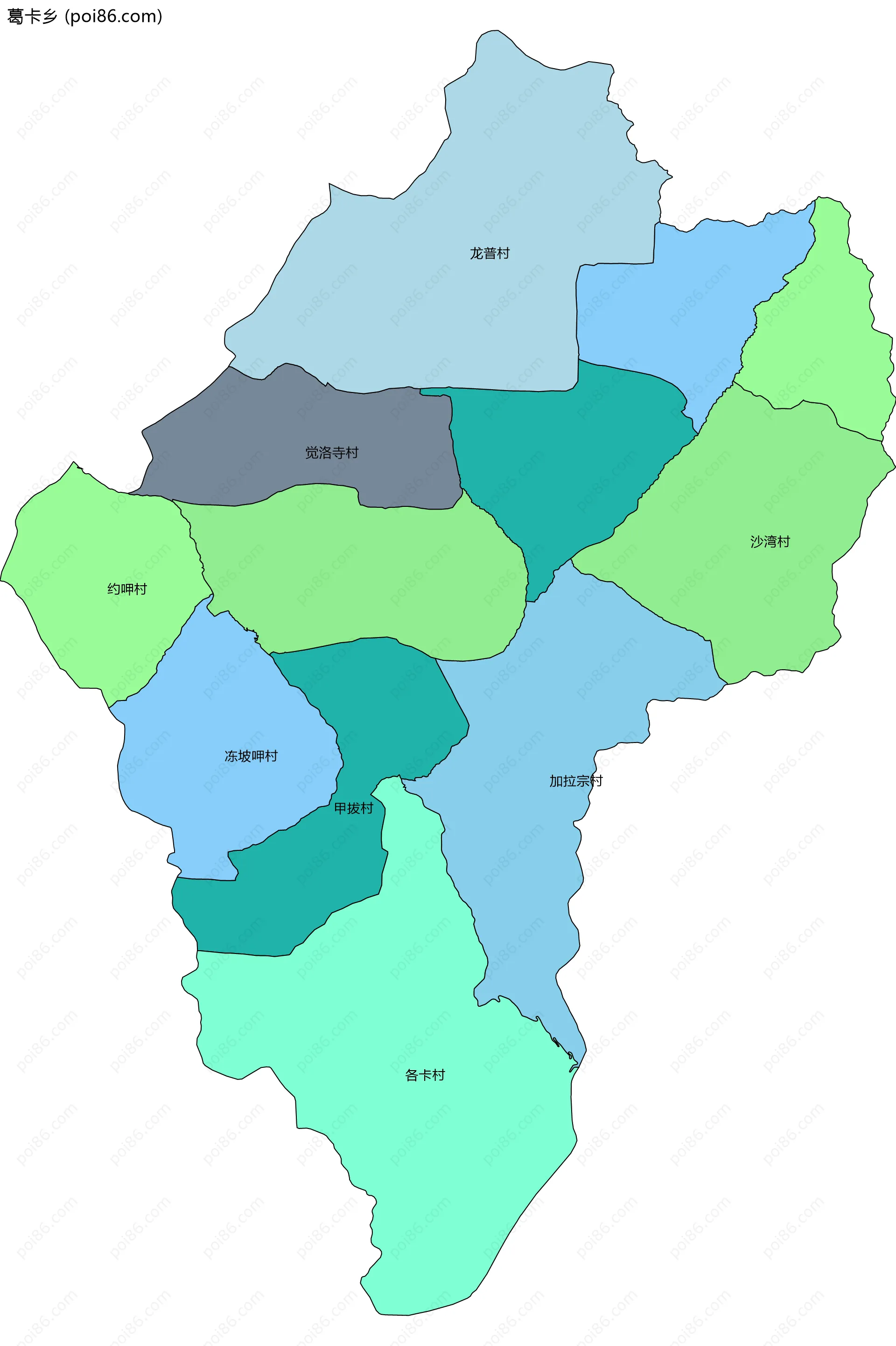 葛卡乡边界地图(五级行政区划)